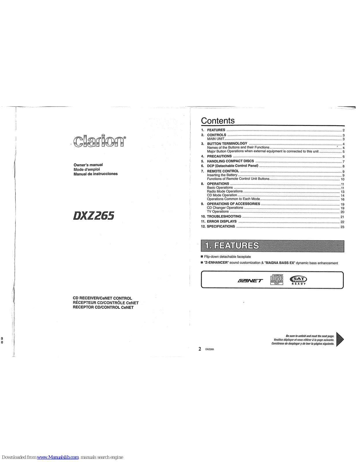 Clarion DXZ265 Owner's Manual