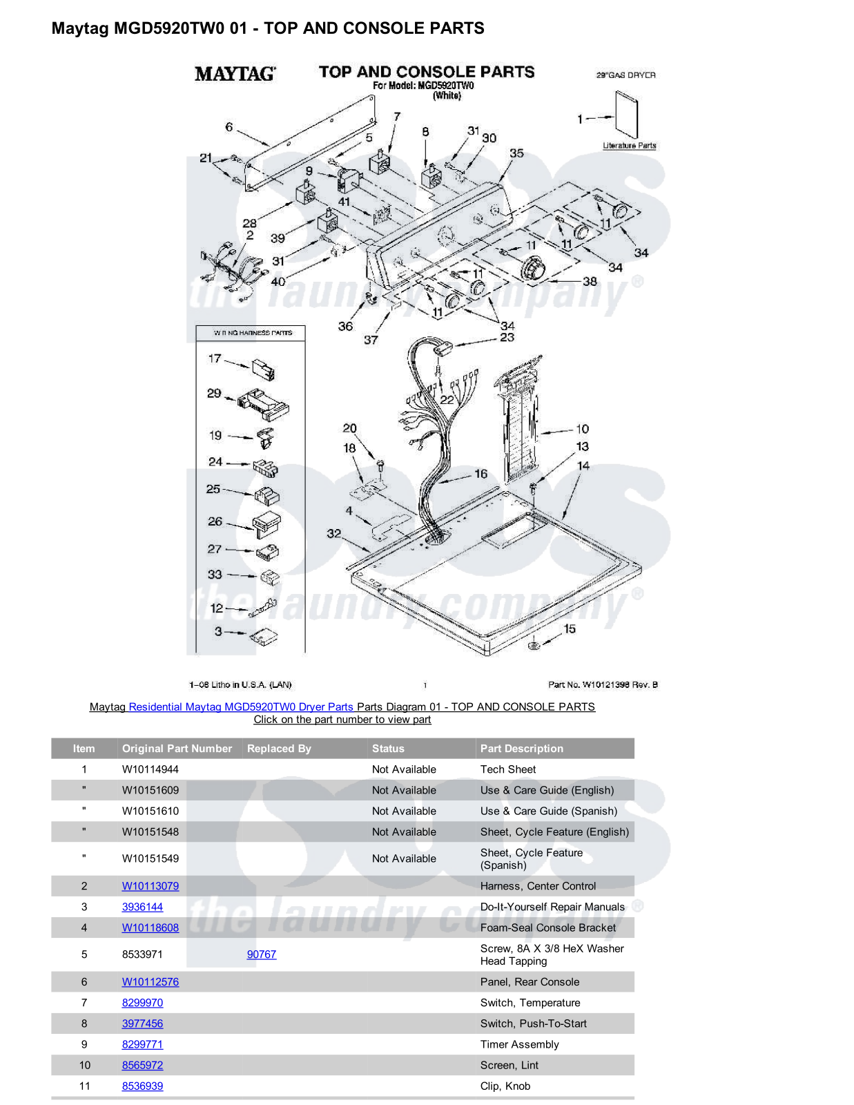 Maytag MGD5920TW0 Parts Diagram