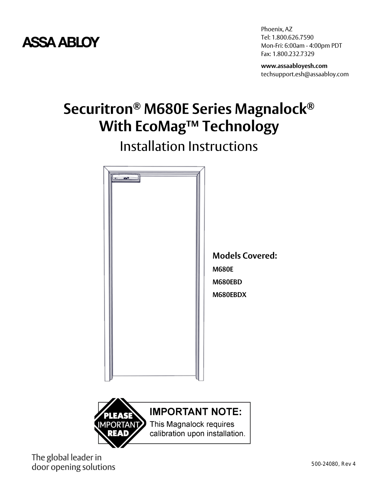 Securitron M680EBDX-BSP, M680EBDX-629, M680EBDX-628, M680EBDX-613E, M680EBDX-612 Installation Instructions