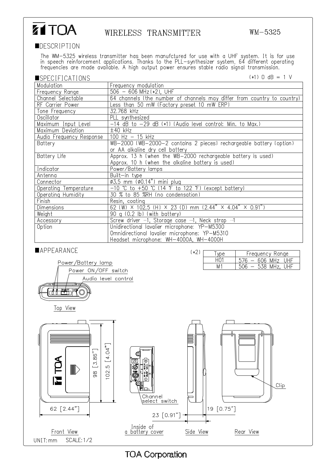 TOA WM-5325-AM-M1D00 User Manual