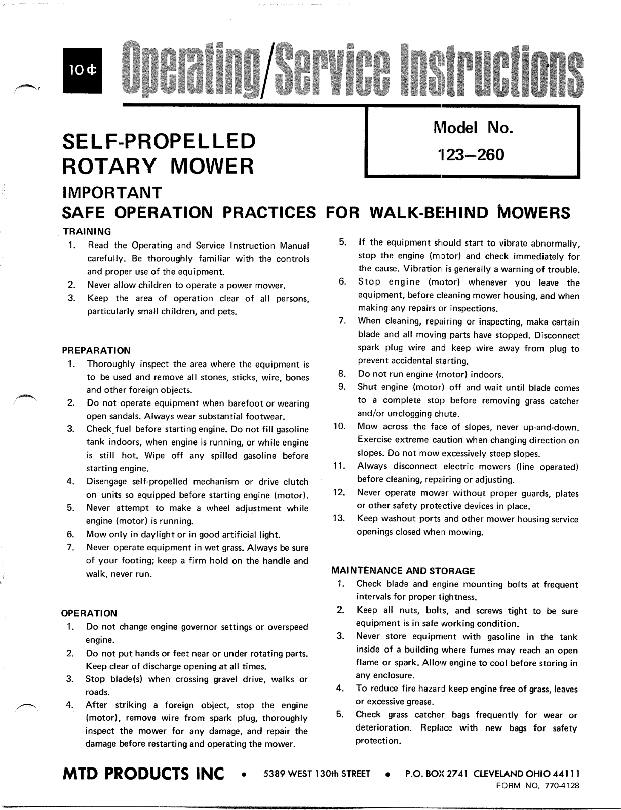 MTD 123-260 User Manual