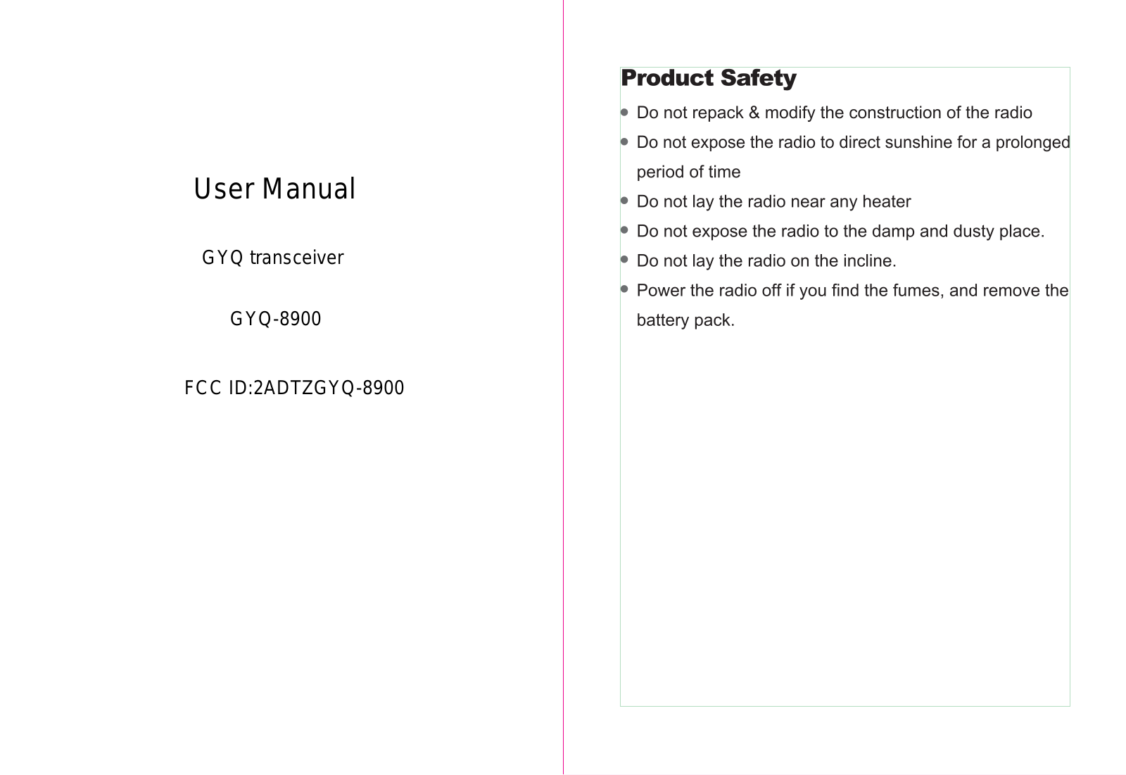 FUJIAN NANAN GAOYINGQI ELECTRONIC GYQ 8900 User Manual