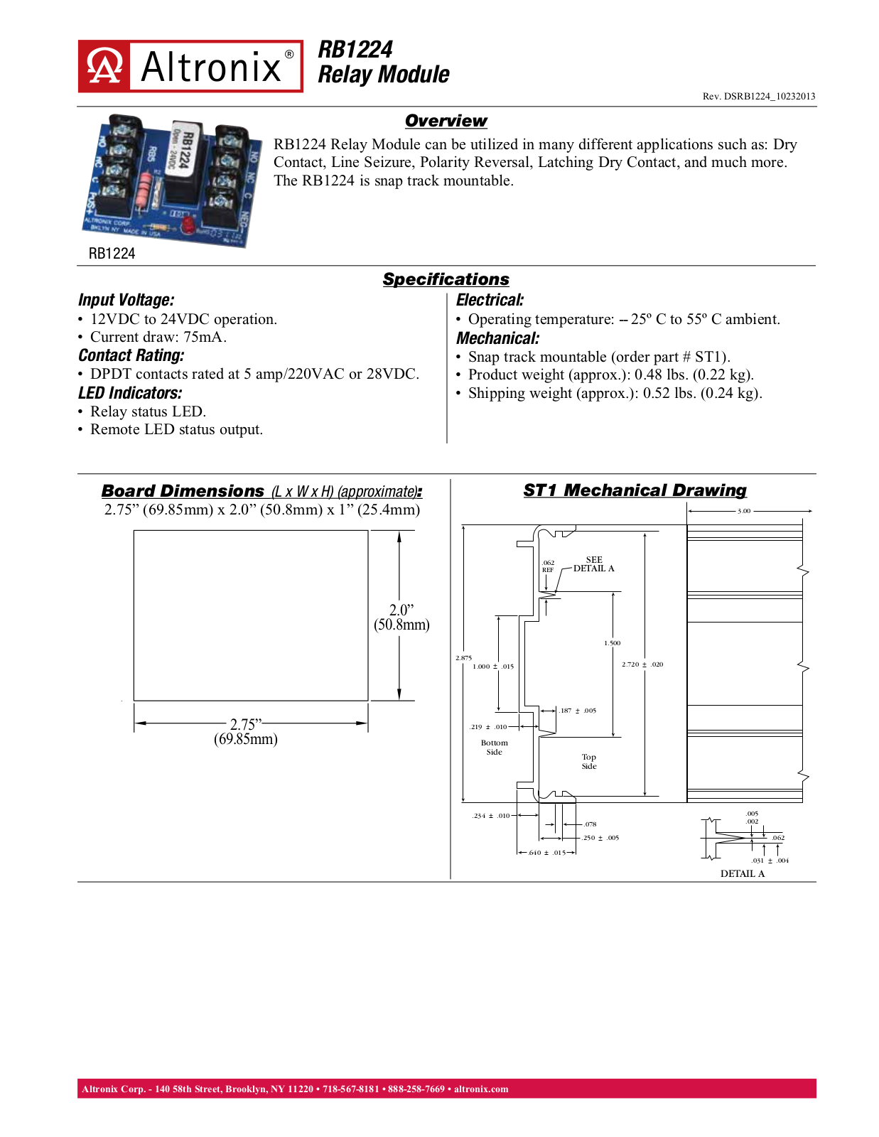 Altronix RB1224 Data Sheet