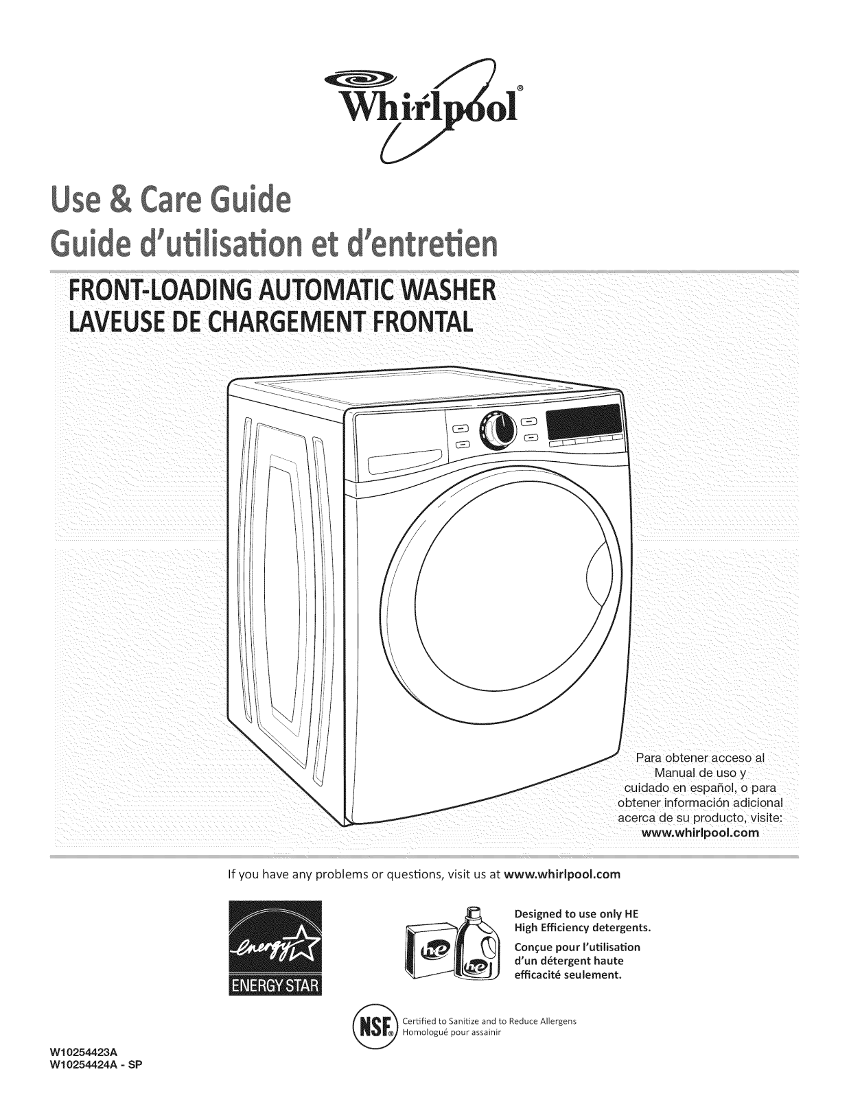 Whirlpool WFW95HEXW0, WFW95HEXR0, WFW95HEXL0, WFW94HEXW0, WFW94HEXR0 Owner’s Manual