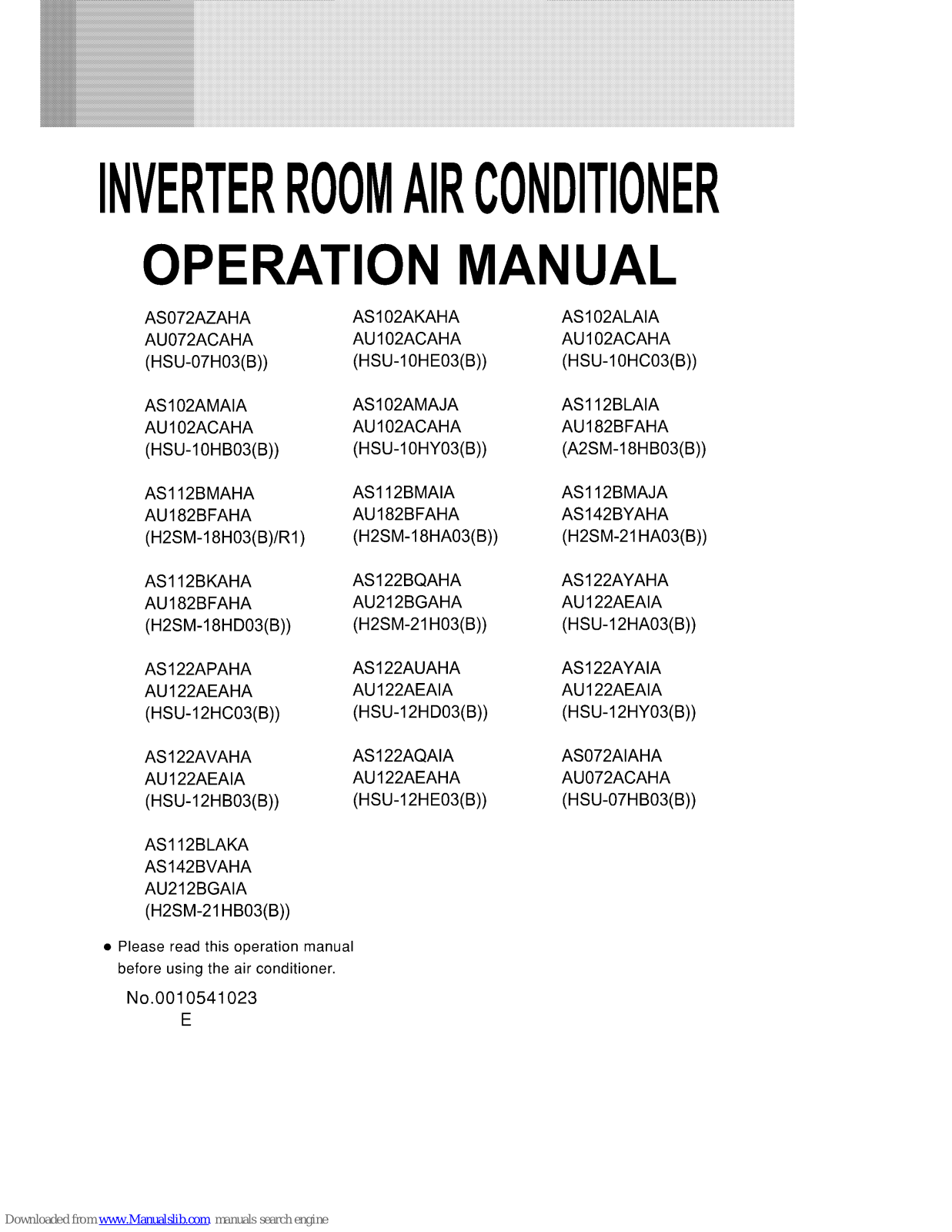 Haier AS072AZAHA, AS102AZAHA, AS072ACAHA, HSU-07H03B, AU102ACAHA Operation Manual