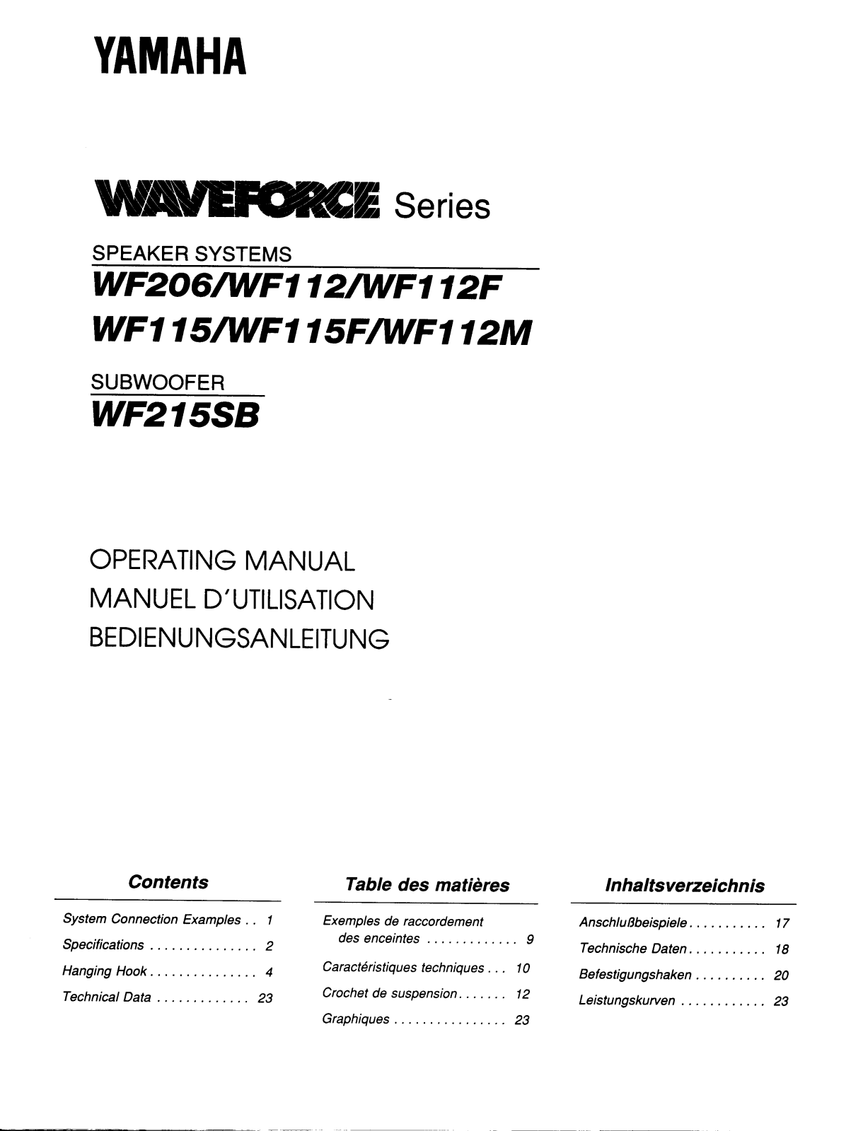 Yamaha WF-112, WF-112-F, WF-112-M, WF-115, WF-115-F Owners manual