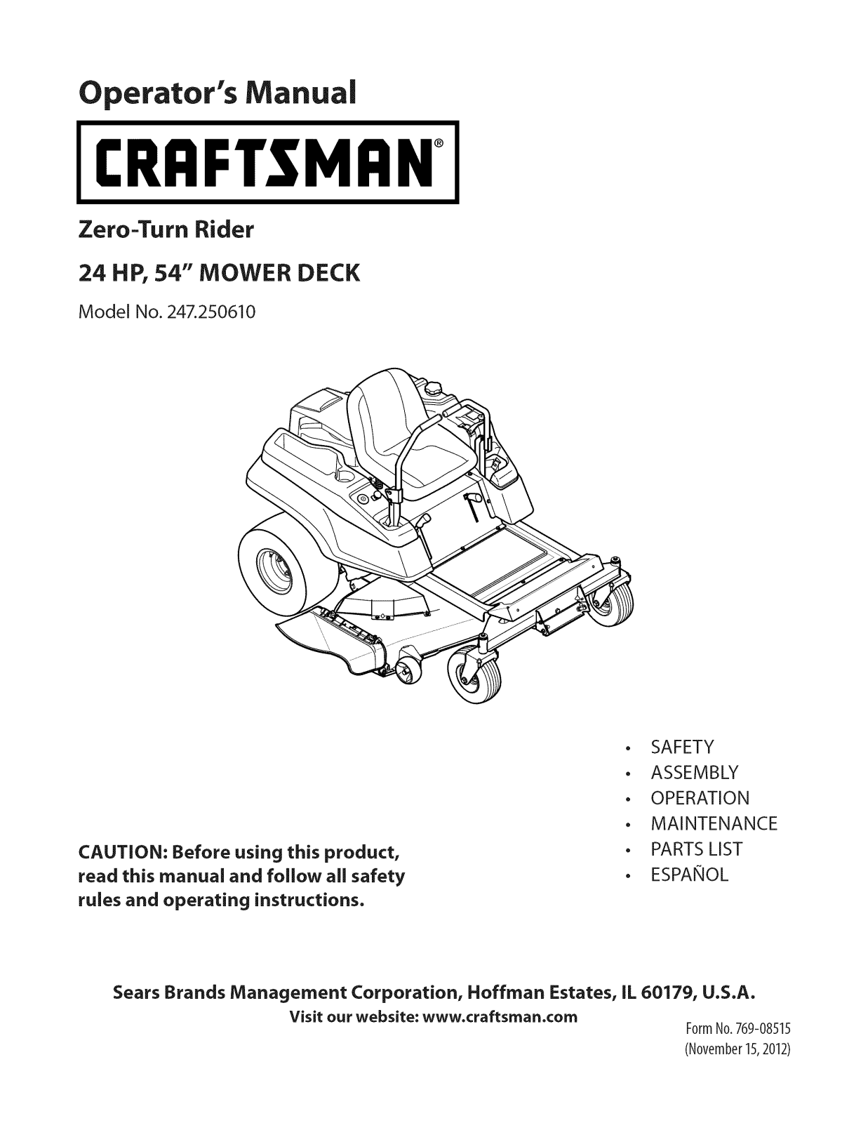 Craftsman 247250610 Owner’s Manual