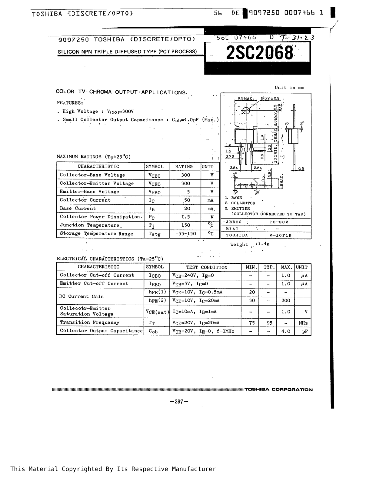 Datasheet 2SC2068 Specification - ManualMachine.com