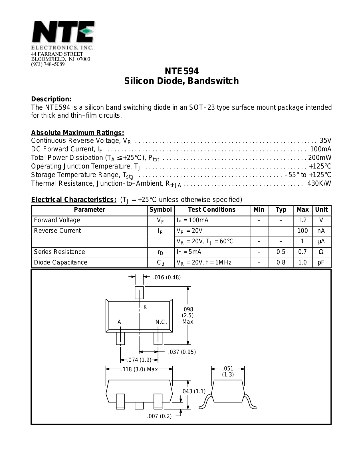 Datasheet NTE594 Datasheet (NTE) - ManualMachine.com