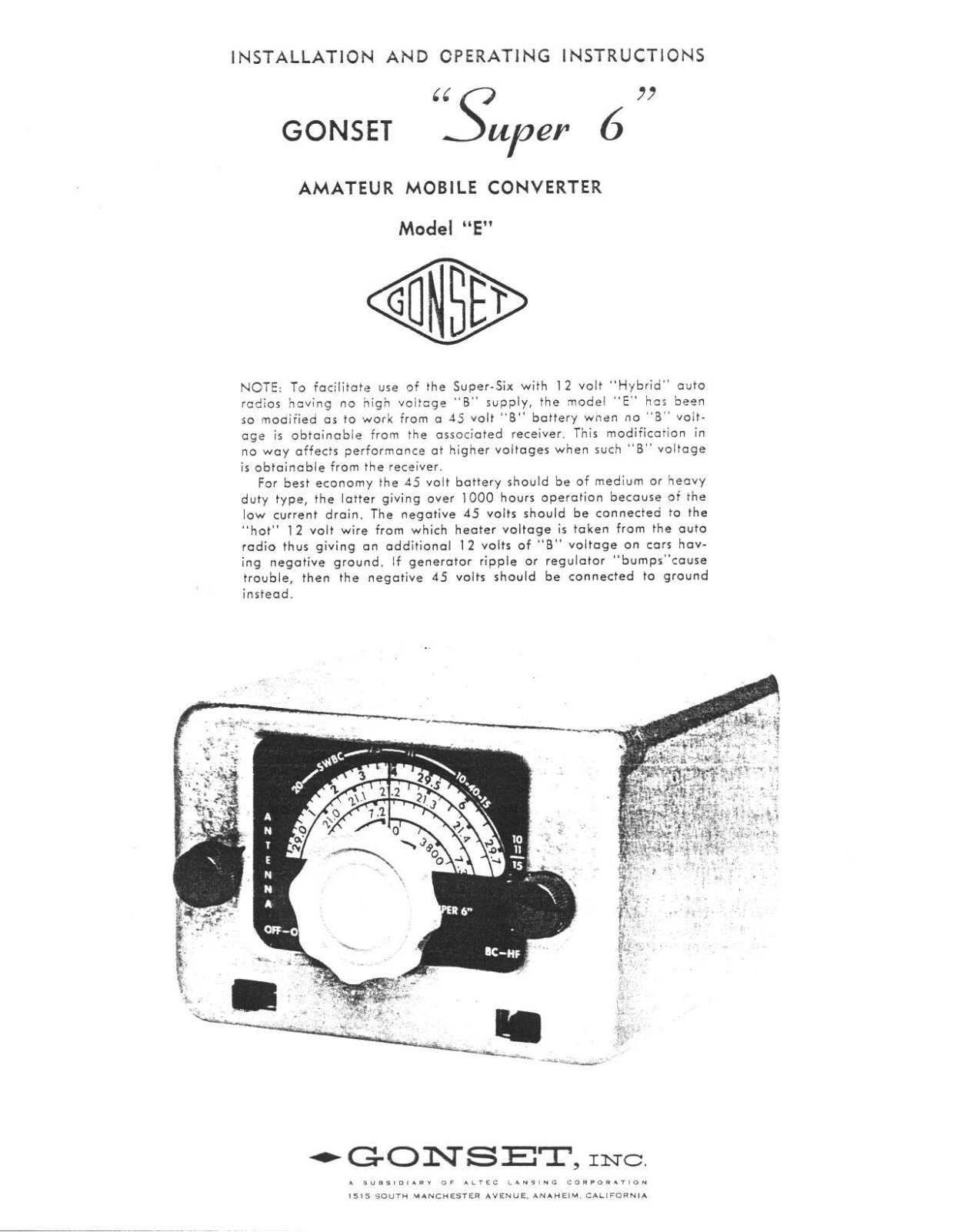 GONSET SUPER 6 User Manual