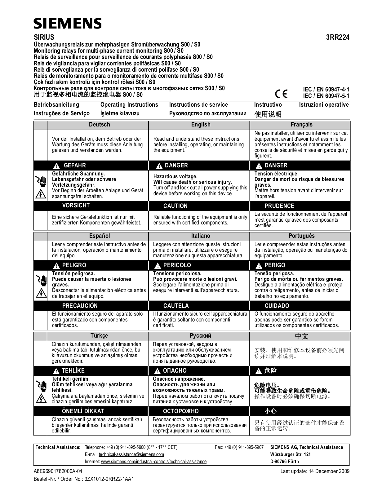 Siemens 3RU2926-3AA01, 3RR2242-2F.30, 3RR2241-2F.30, 3RU2926-3AC01, 3RU2916-3AA01 Operating Instructions Manual