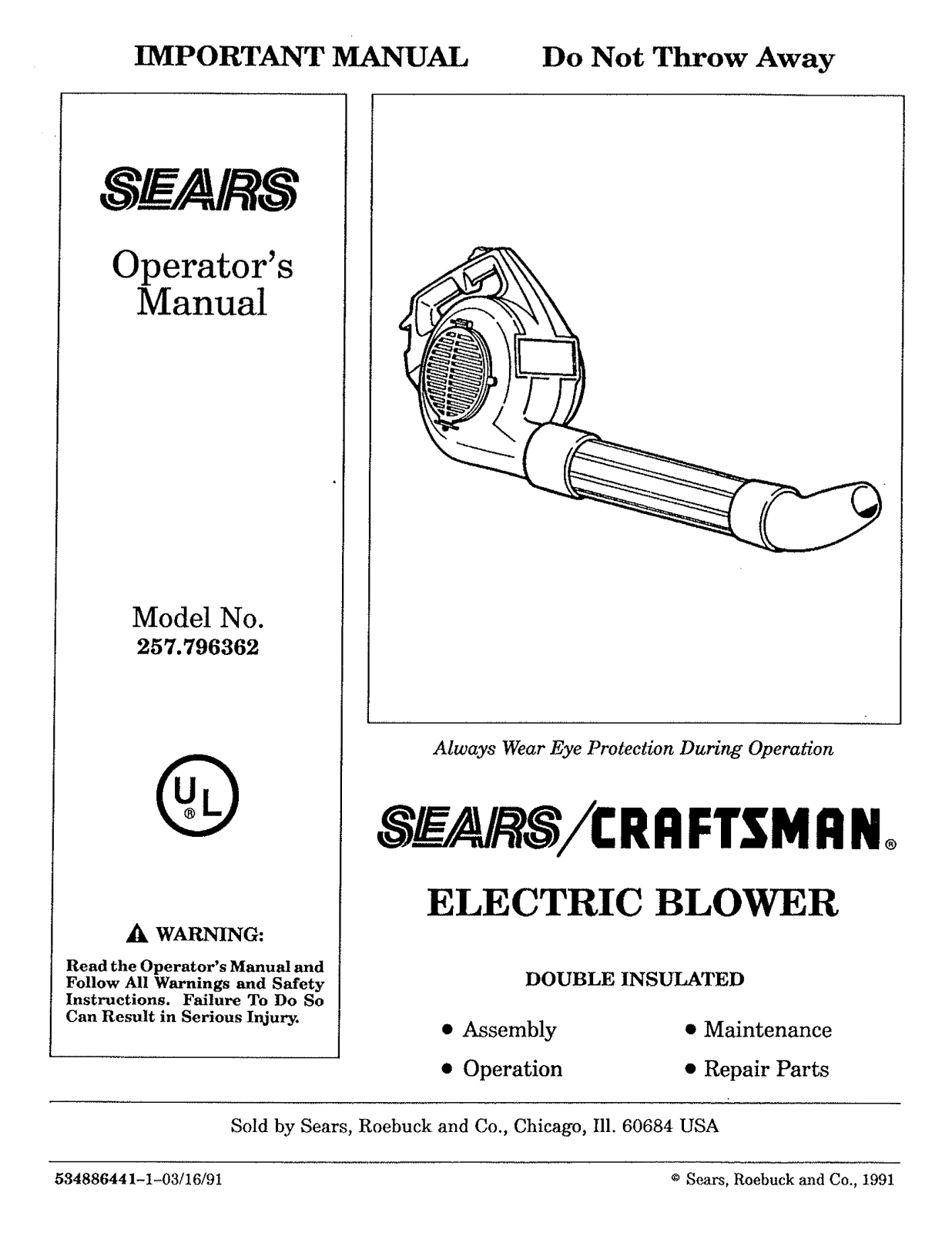 Sears 257.796362 User Manual