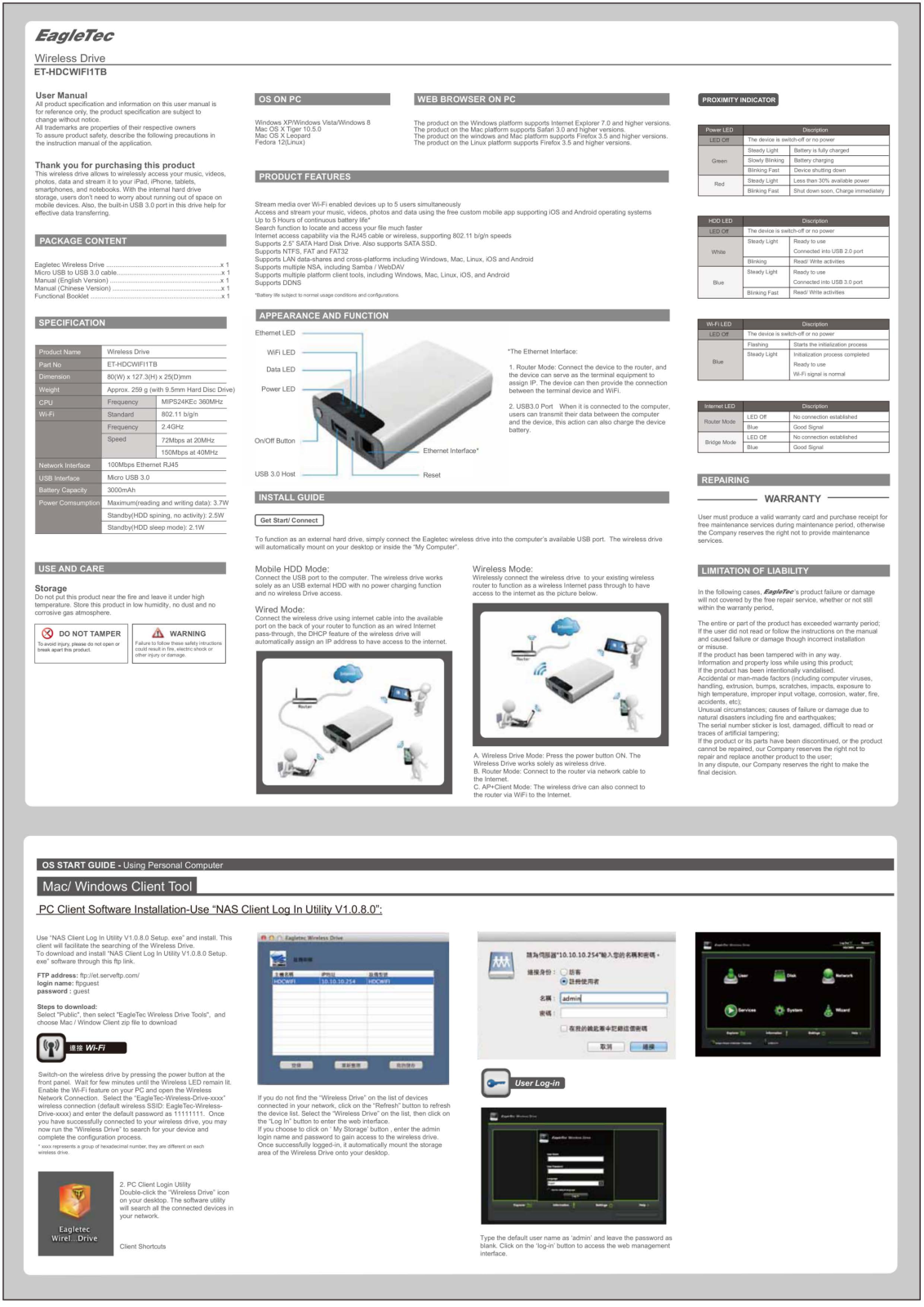 Eagletec ET-HDCWIFI1TB User Manual