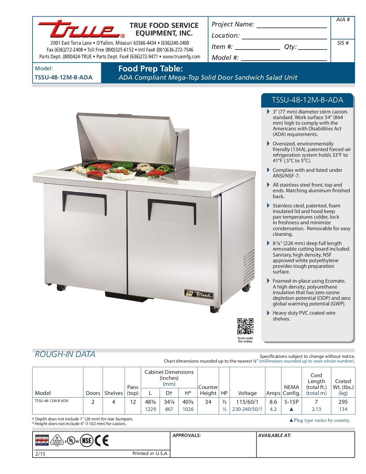 True TSSU-48-12M-B-ADA User Manual