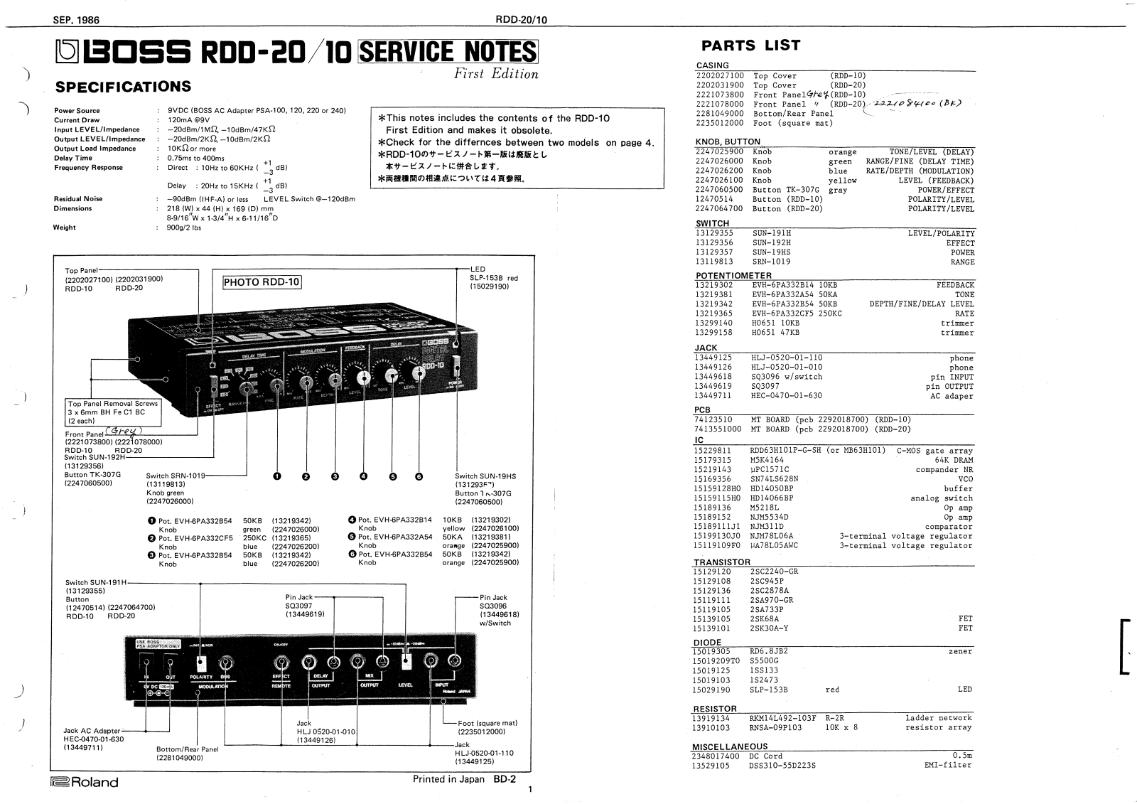BOSS RDD-10, RDD-20 Service Manual