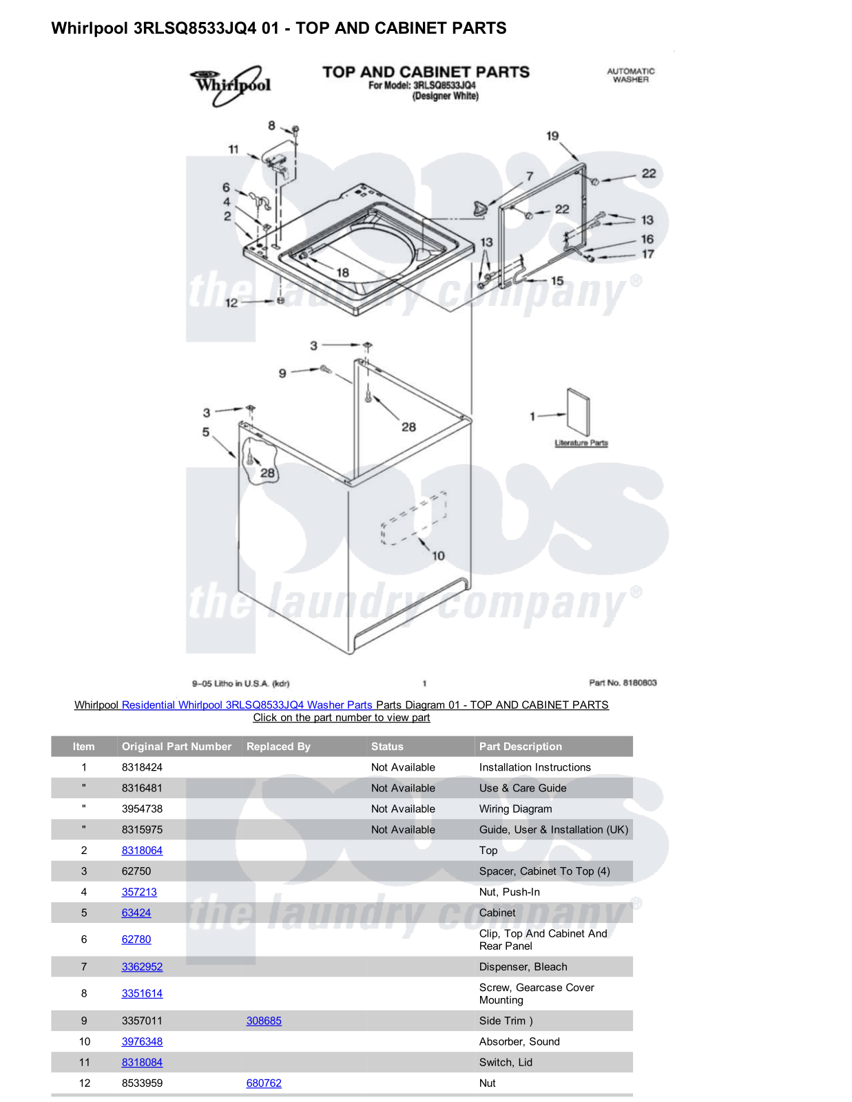 Whirlpool 3RLSQ8533JQ4 Parts Diagram