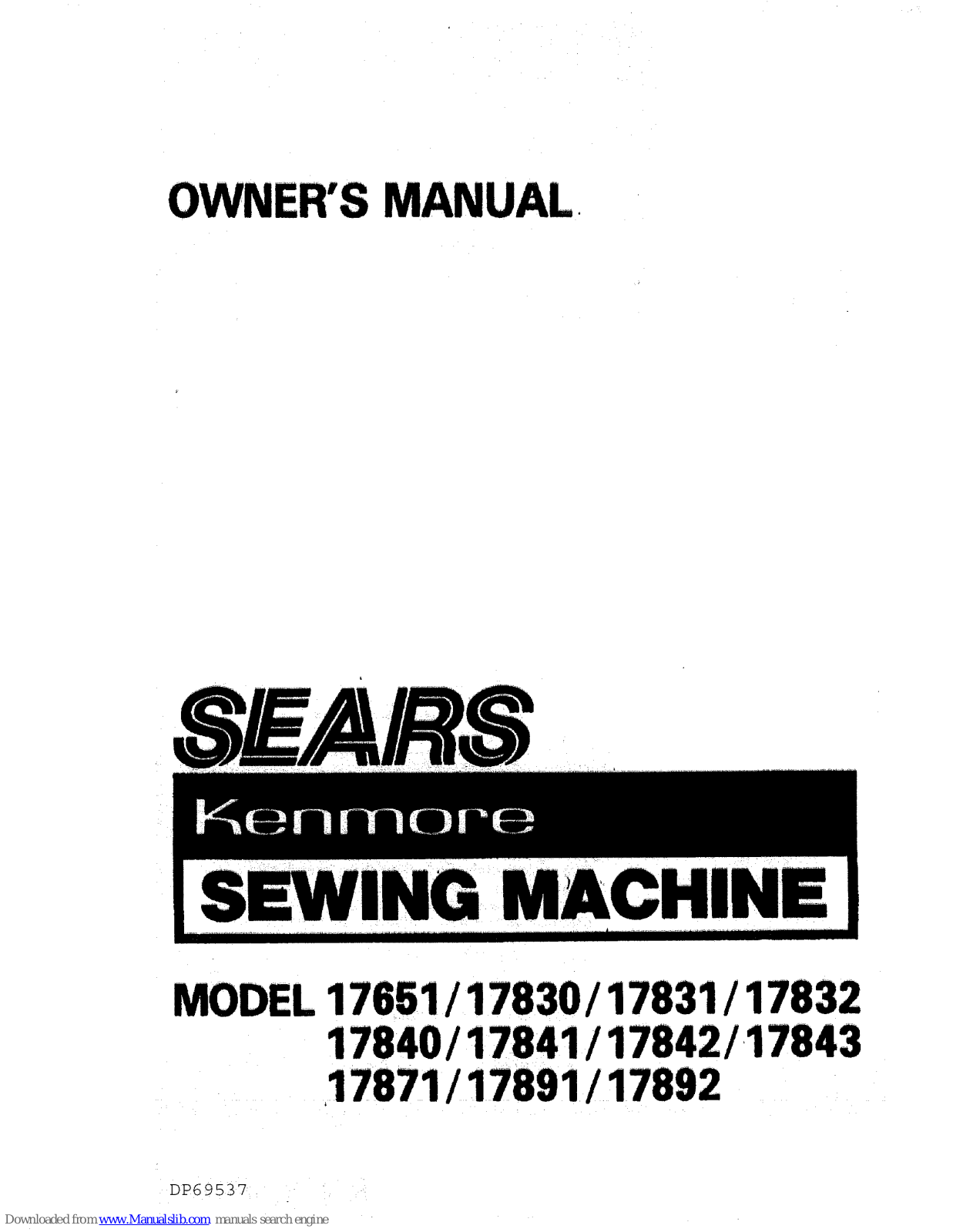 Kenmore 17830, 17651, 17842, 17843, 17871 Owner's Manual - ManualMachine.com