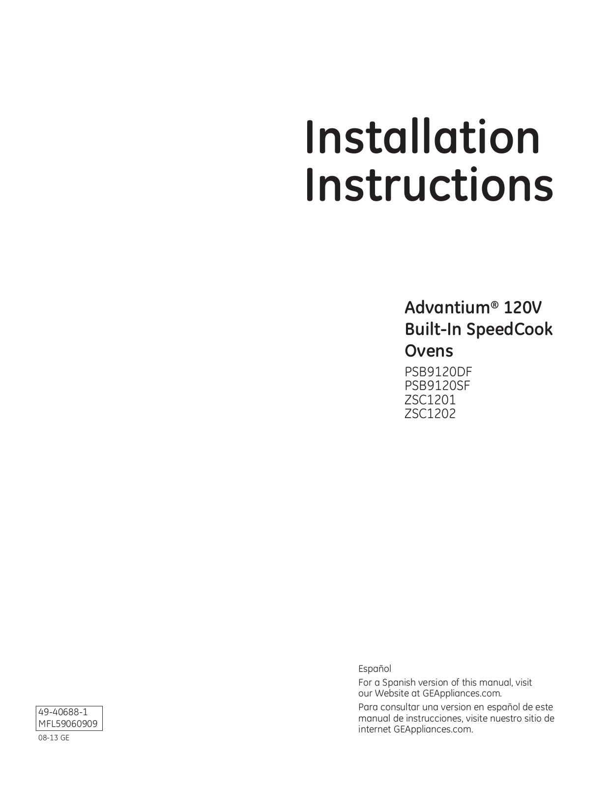 GE Profile PSB9120SFSS Installation Manual