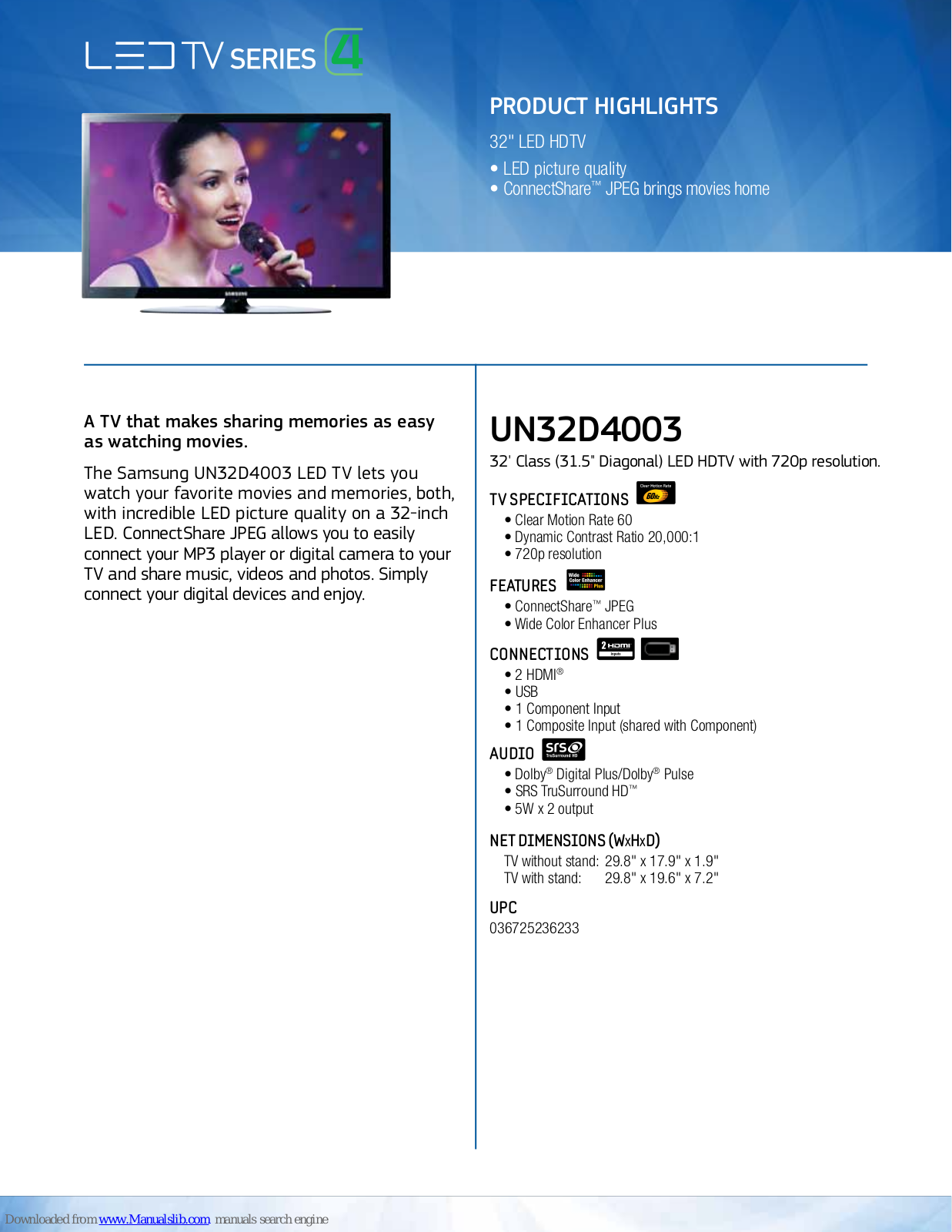 Samsung UN32D4003BDXZA Brochure