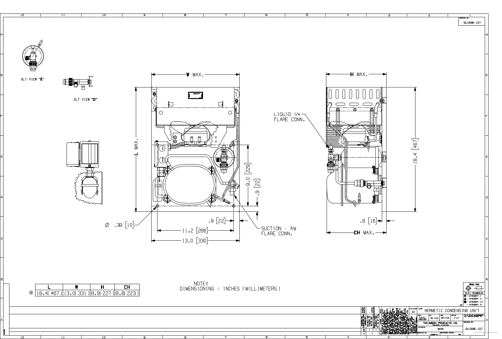 Tecumseh AEA2413ZXAXC, AEA9415ZXAXC, AEA9417EXAXC Drawing Data