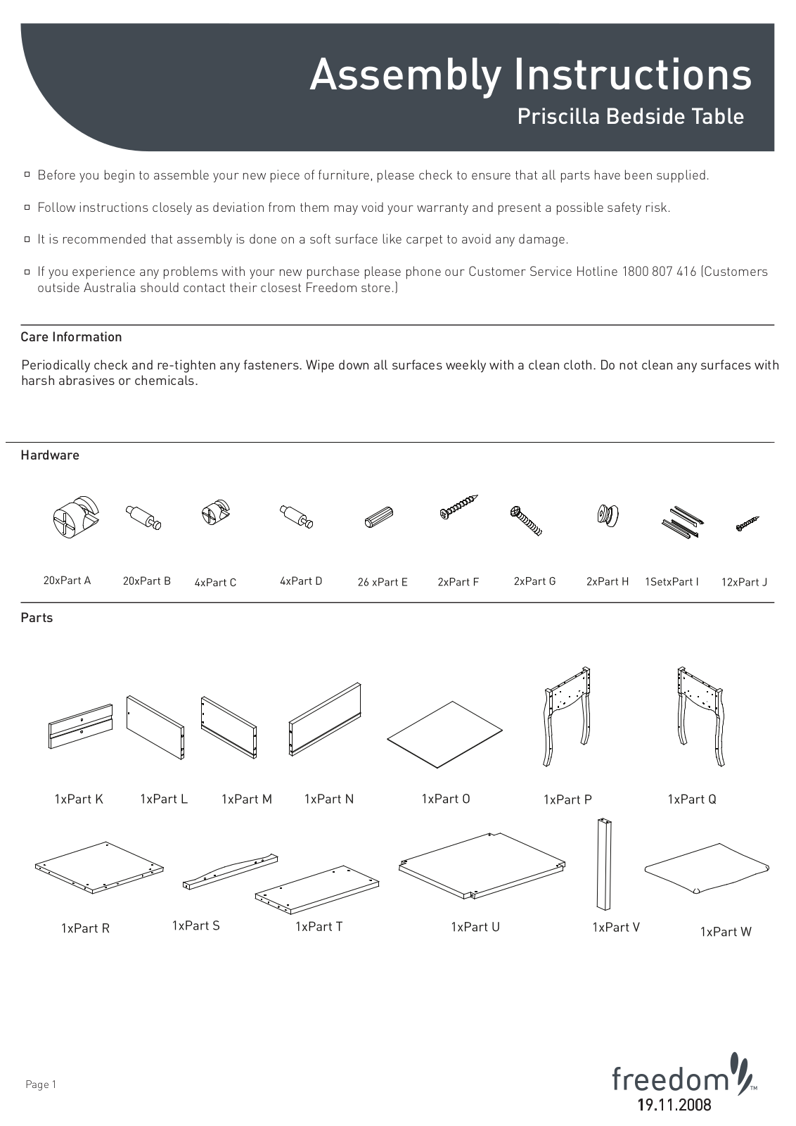 Freedom Priscilla Bedside Table Assembly Instruction