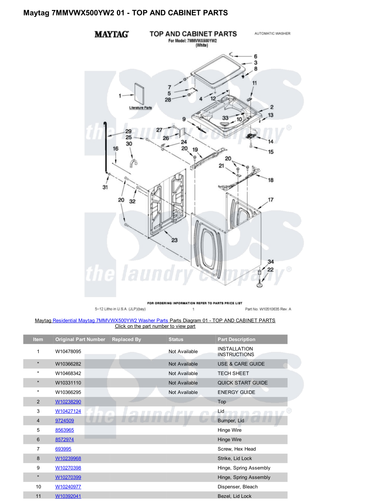 Maytag 7MMVWX500YW2 Parts Diagram