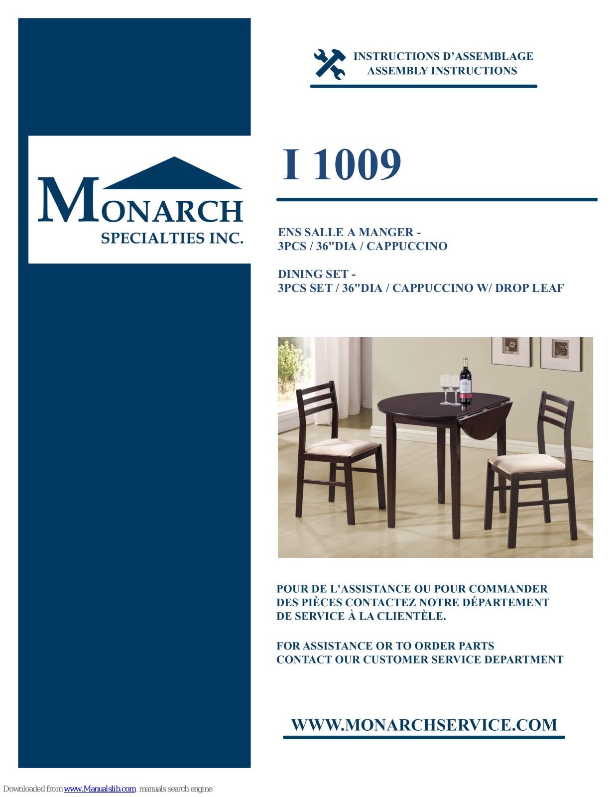 Monarch Specialties I 1009 Assembly Instructions Manual