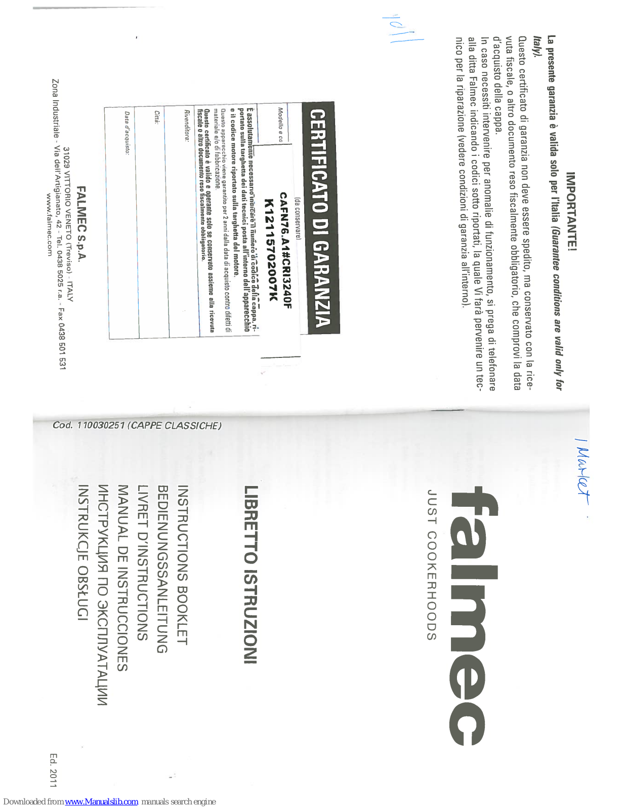 FALMEC K12115702007K Instruction Booklet