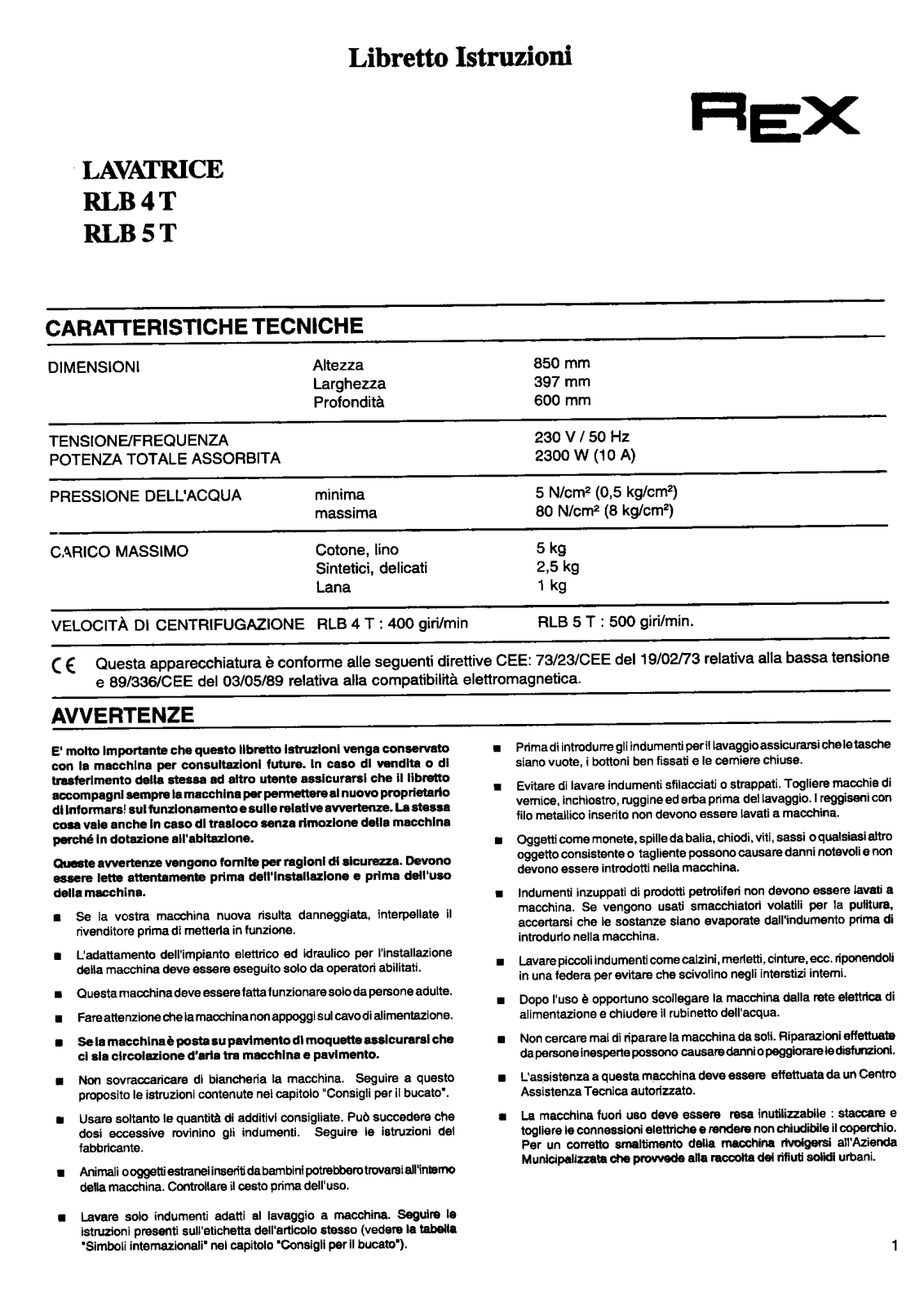 Rex RLB5T, RLB4T User Manual