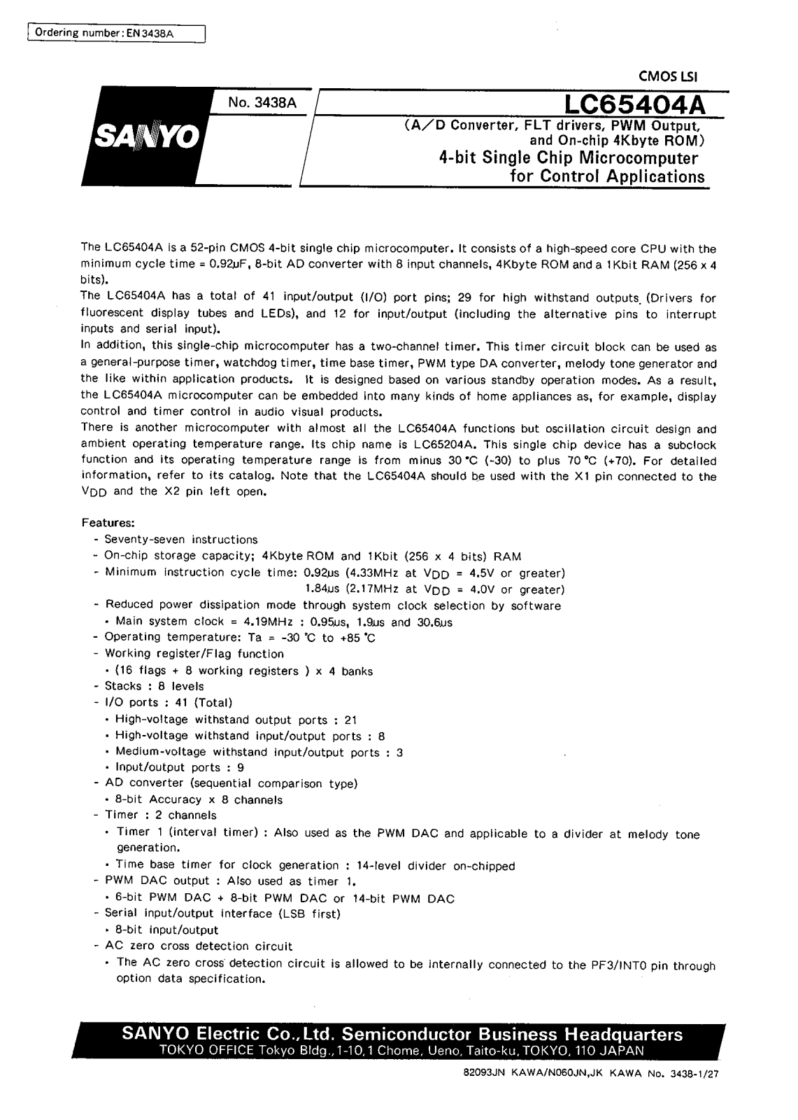 SANYO LC65404A Datasheet