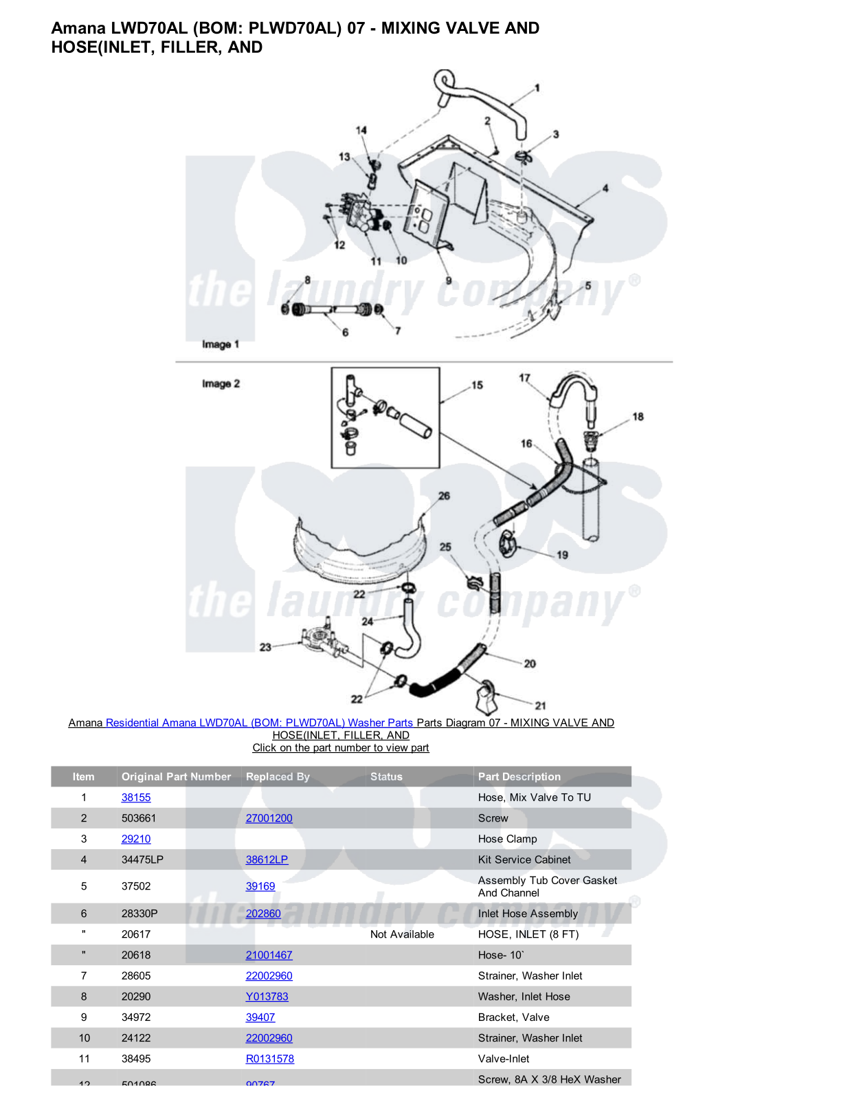 Amana LWD70AL Parts Diagram