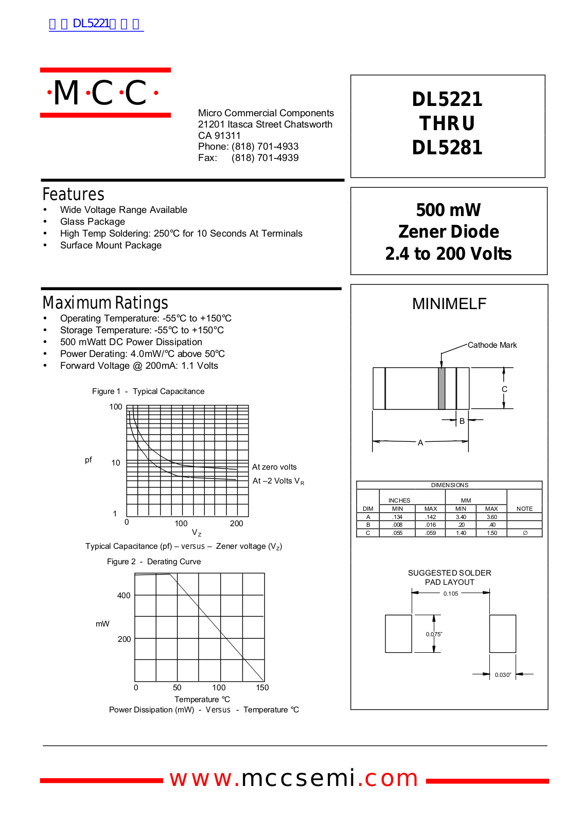 Micro Commercial Components DL5221, DL5281 Technical data