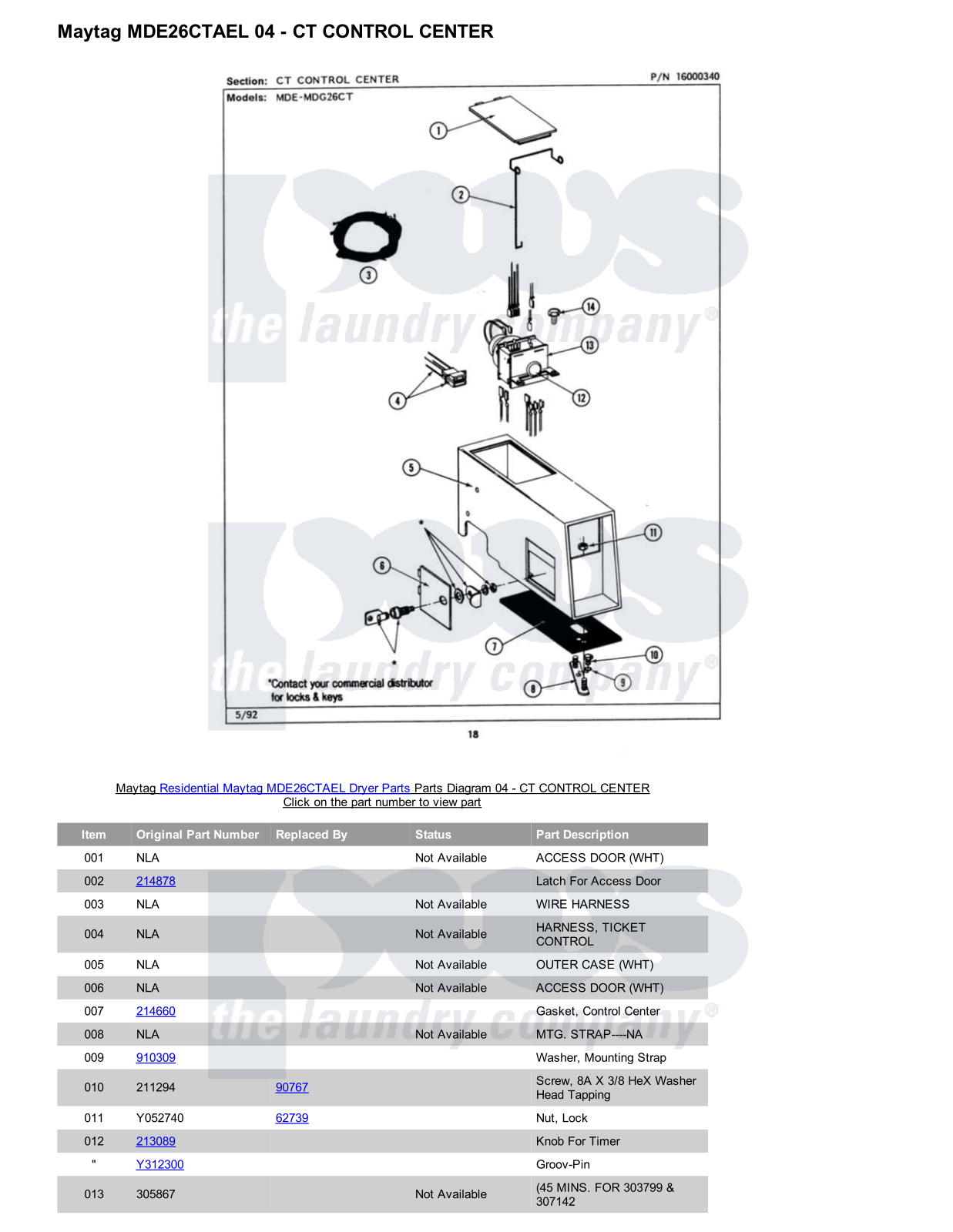 Maytag MDE26CTAEL Parts Diagram