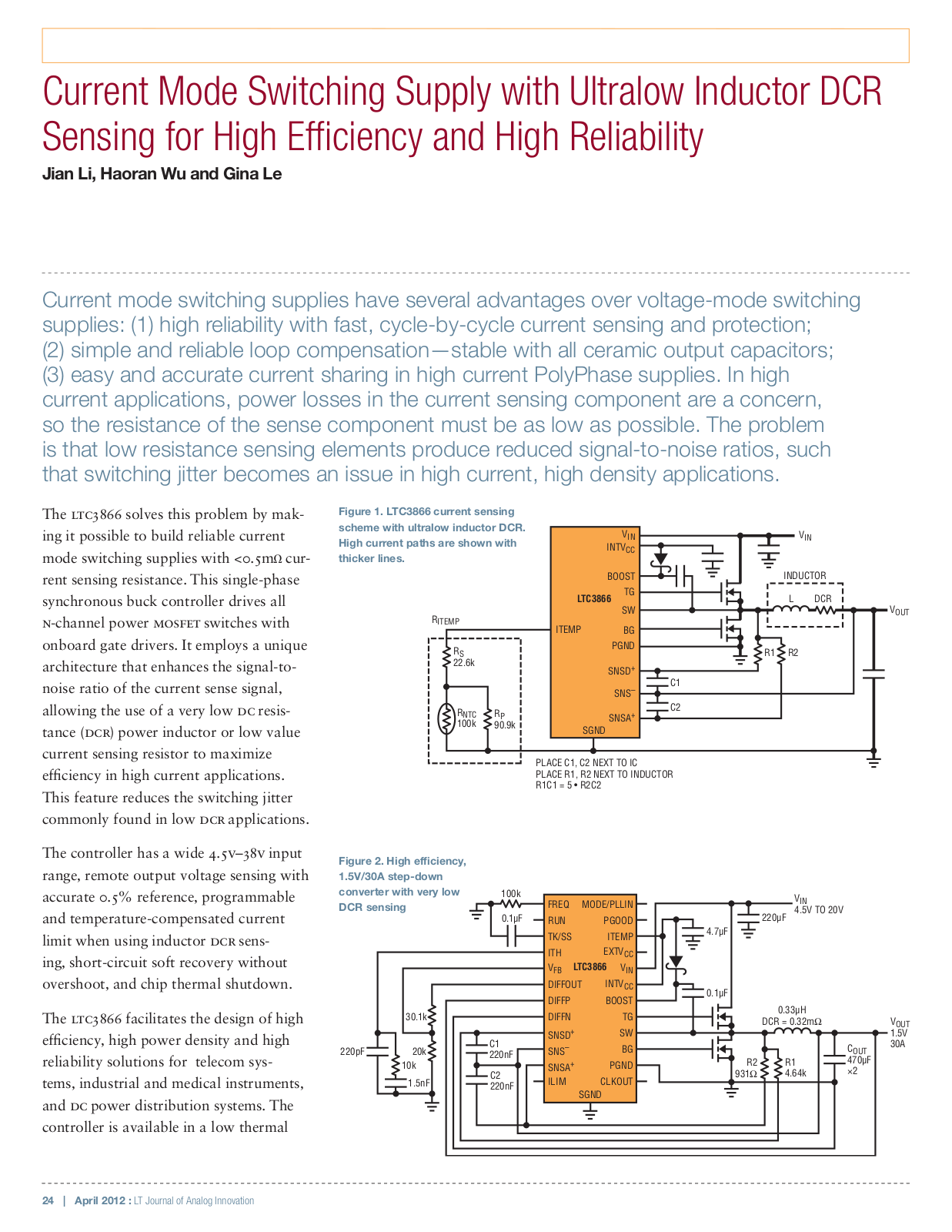 LINEAR TECHNOLOGY LTC3866 Technical data