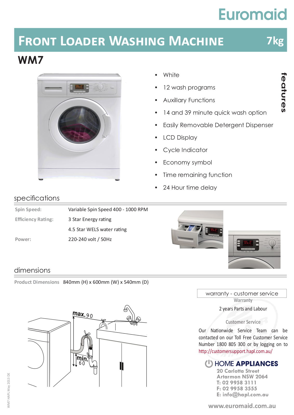 Euromaid WM7 Specifications Sheet