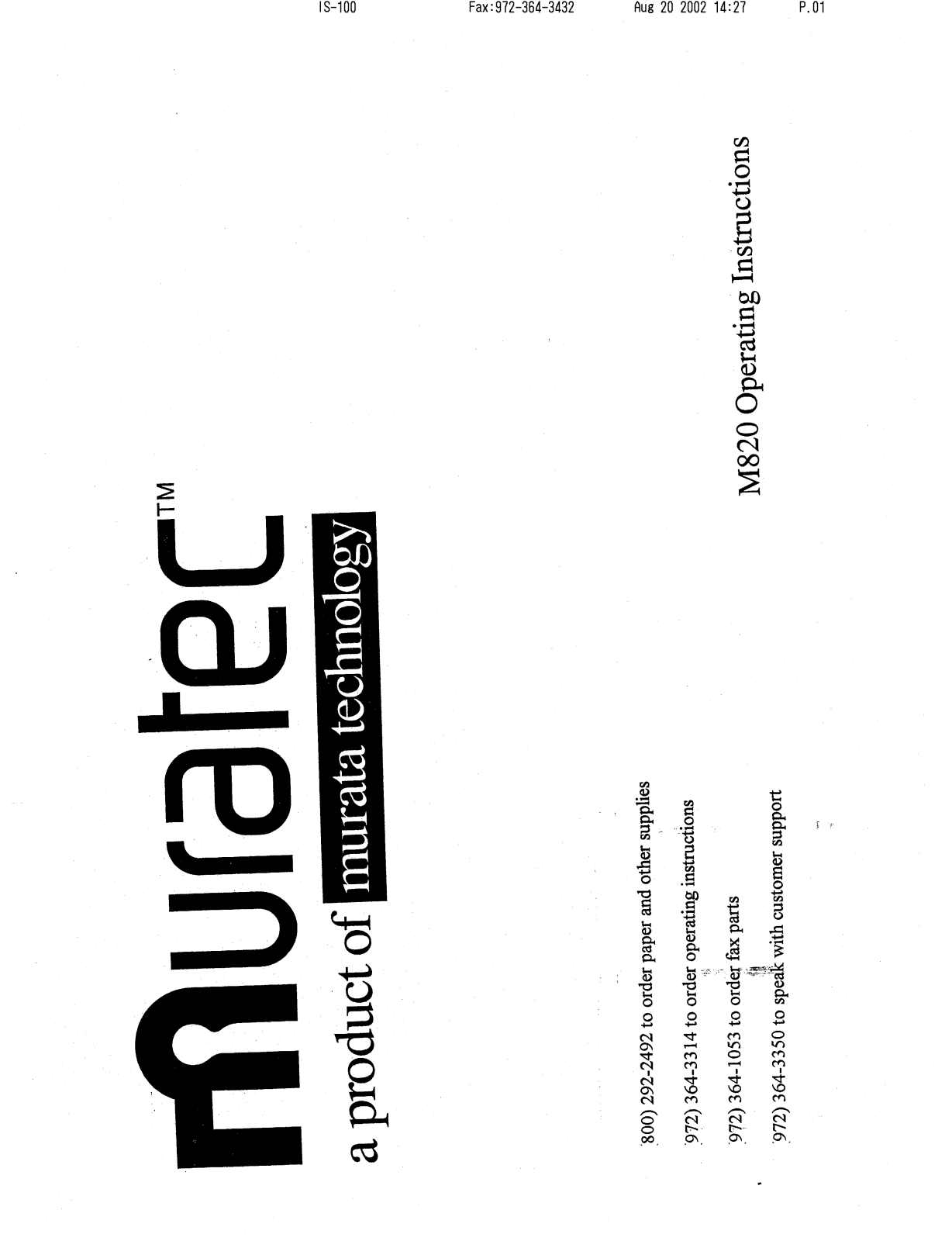 Muratec M-820 Operating Manual
