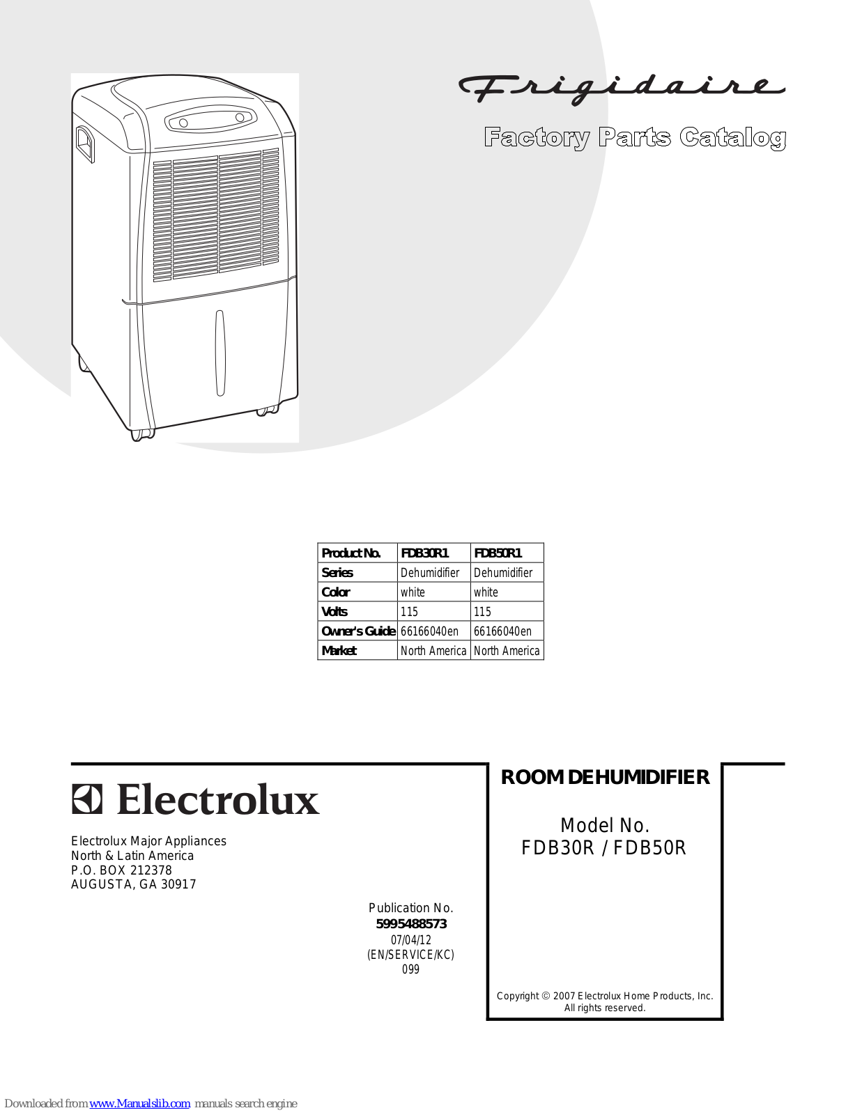 Frigidaire FDB30R, FDB50R, FDB30R1, FDB50R1 Parts Catalog