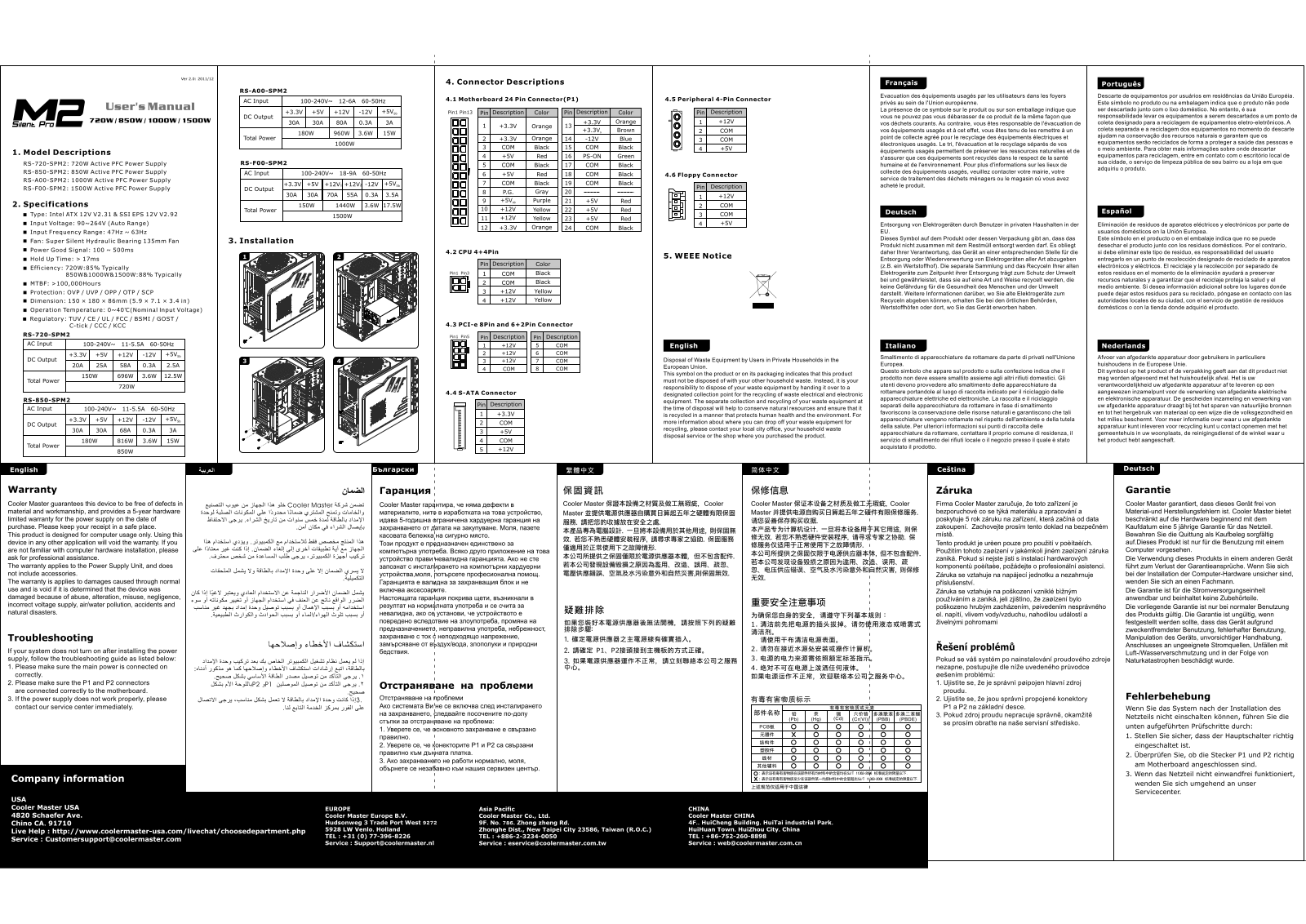 COOLER MASTER Silent Pro M2 1000W, Silent Pro M2 620W User Manual