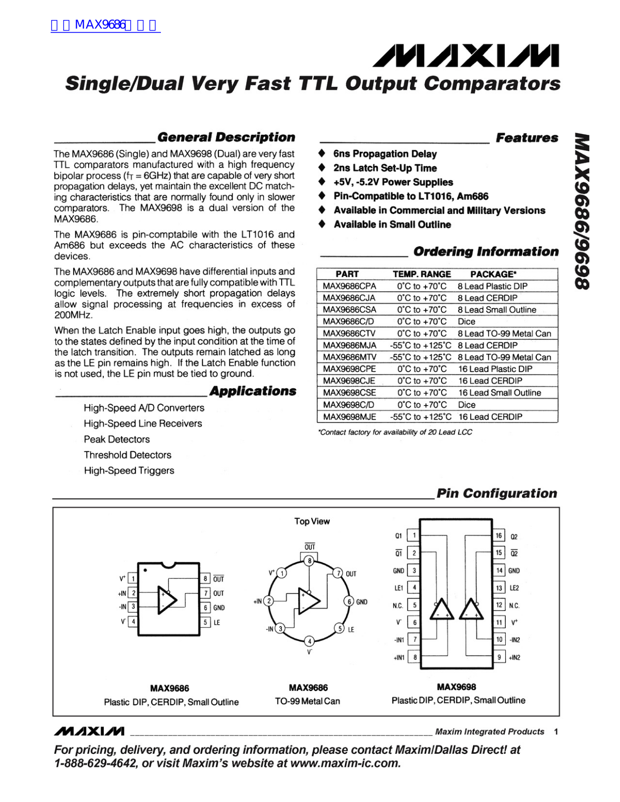 MAXIM MAX9686, 9698 Technical data