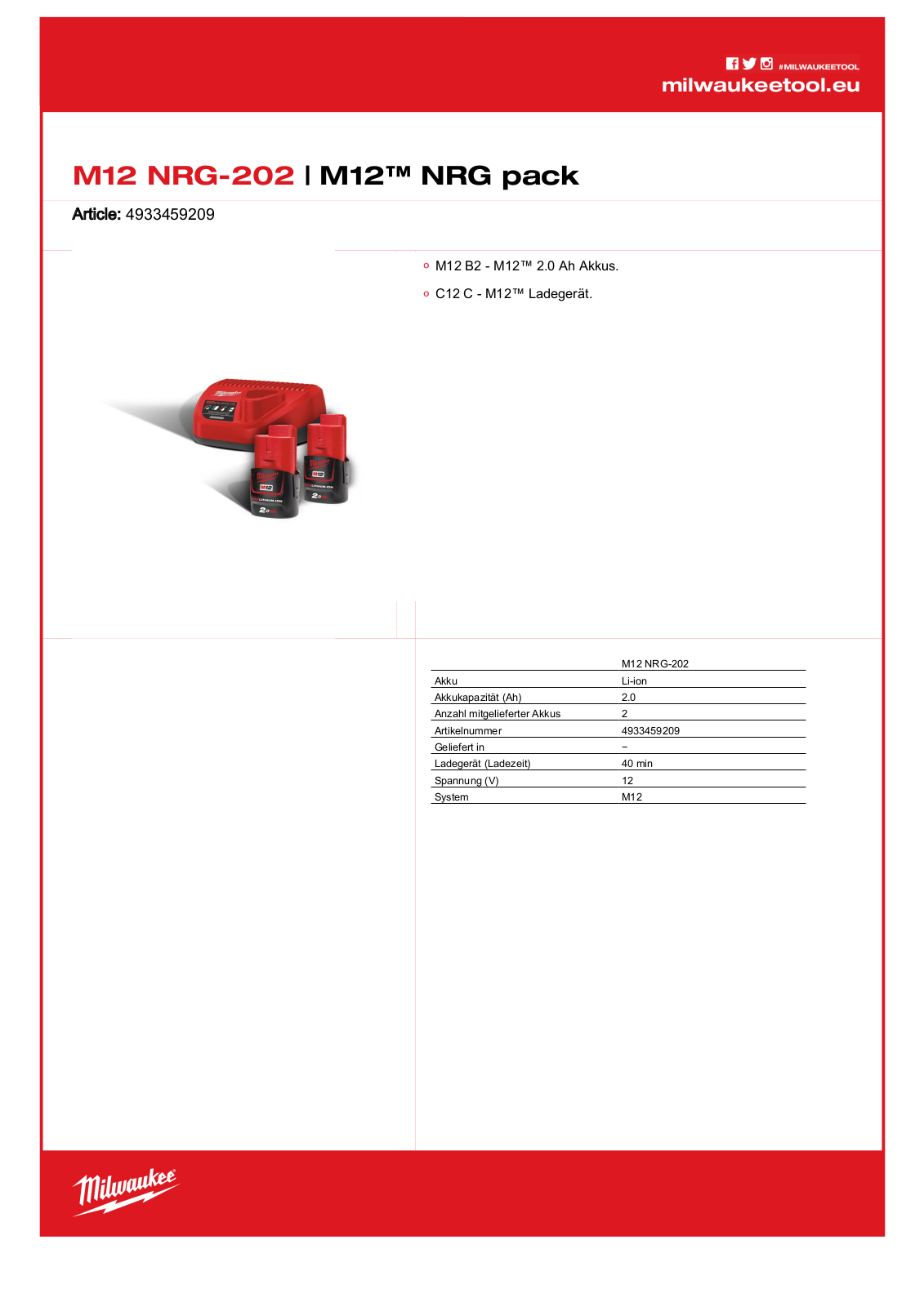 Milwaukee M12 NRG-202 User Manual