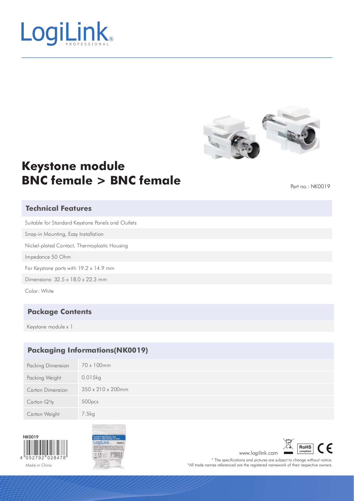Logilink IWP-ADAP-BNC Datasheet - ManualMachine.com