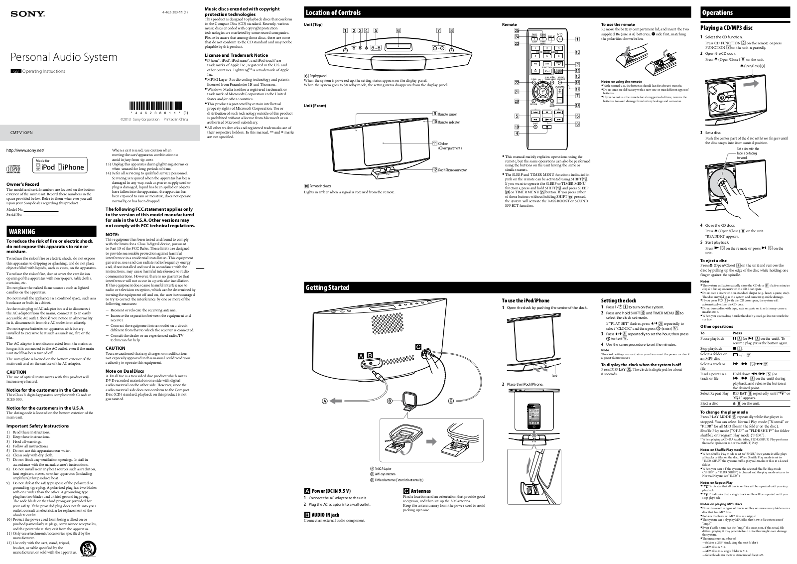 Sony CMT-V10iPN User Manual