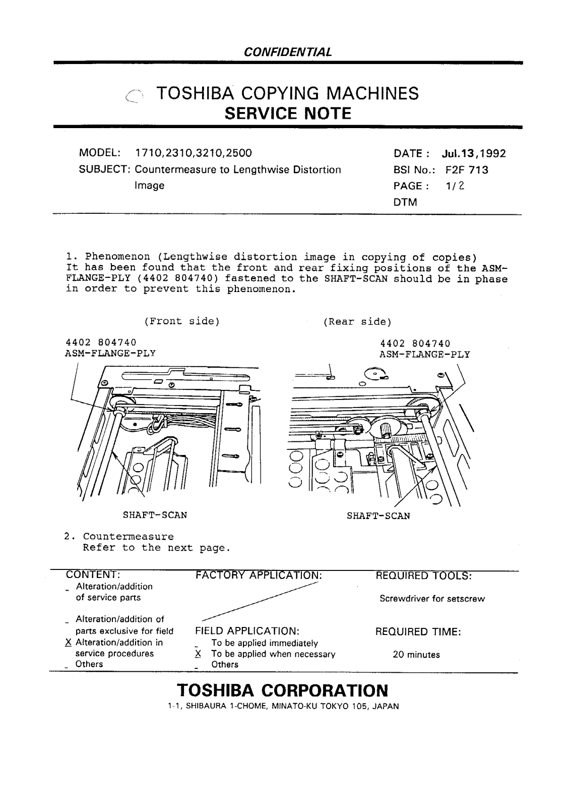 Toshiba f2f713 Service Note