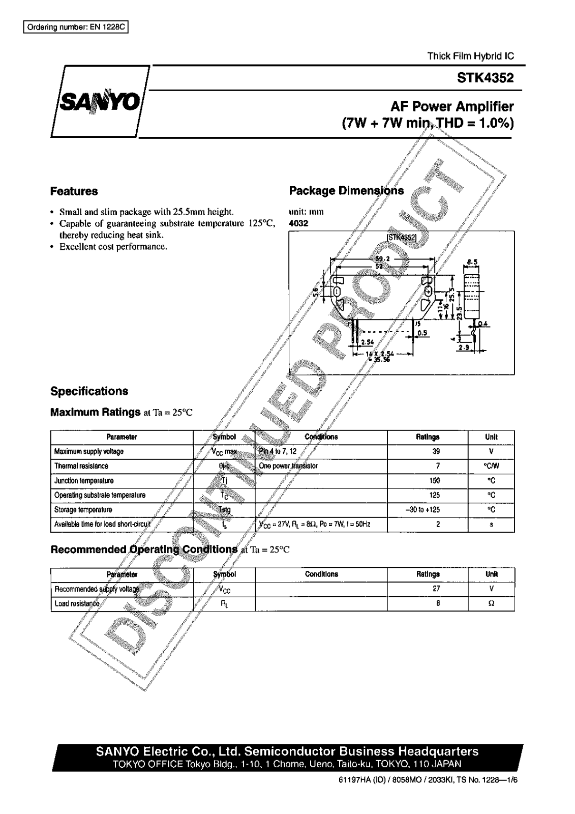 Sanyo STK4352 Specifications