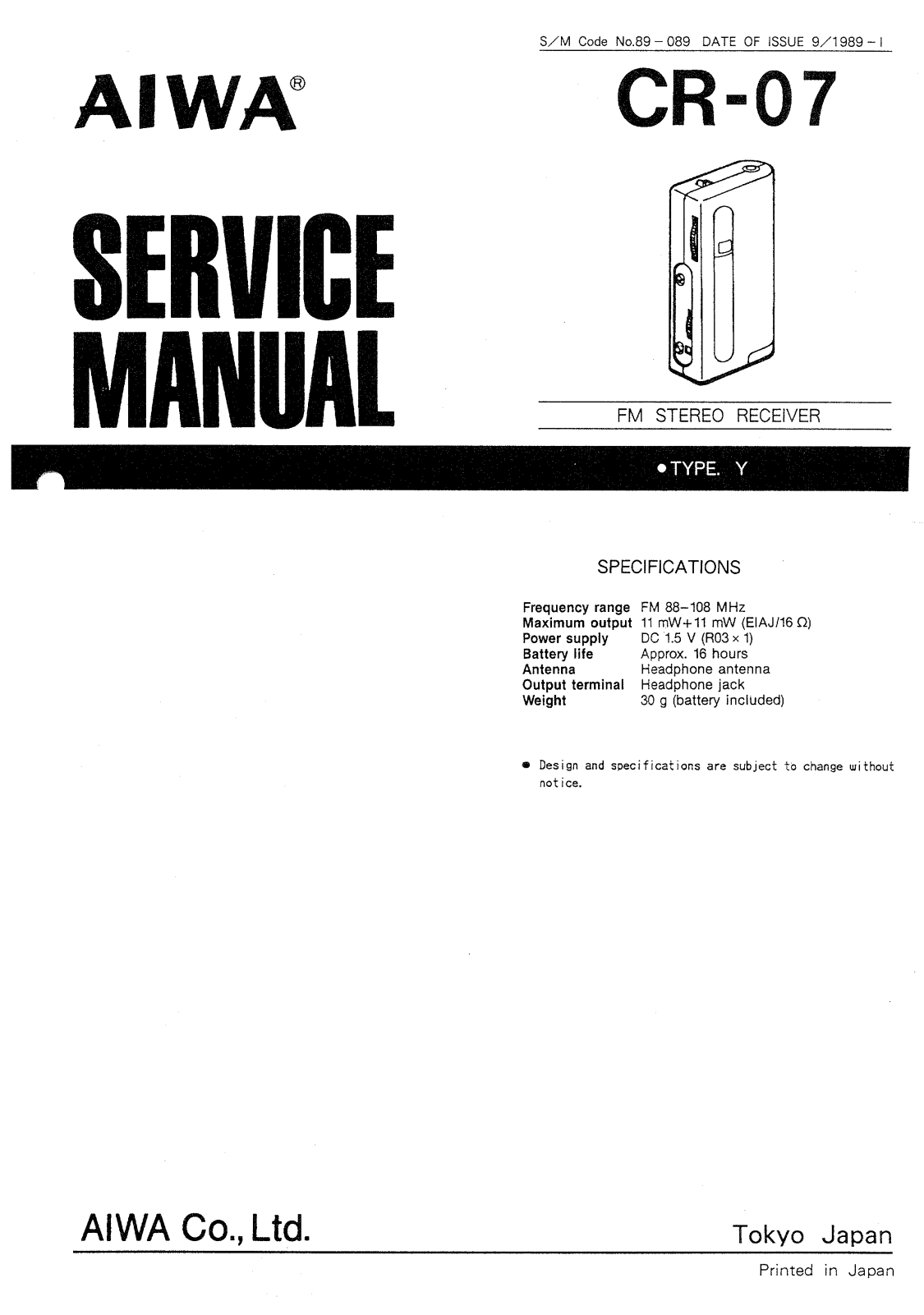 AIWA CR-07 Service Manual