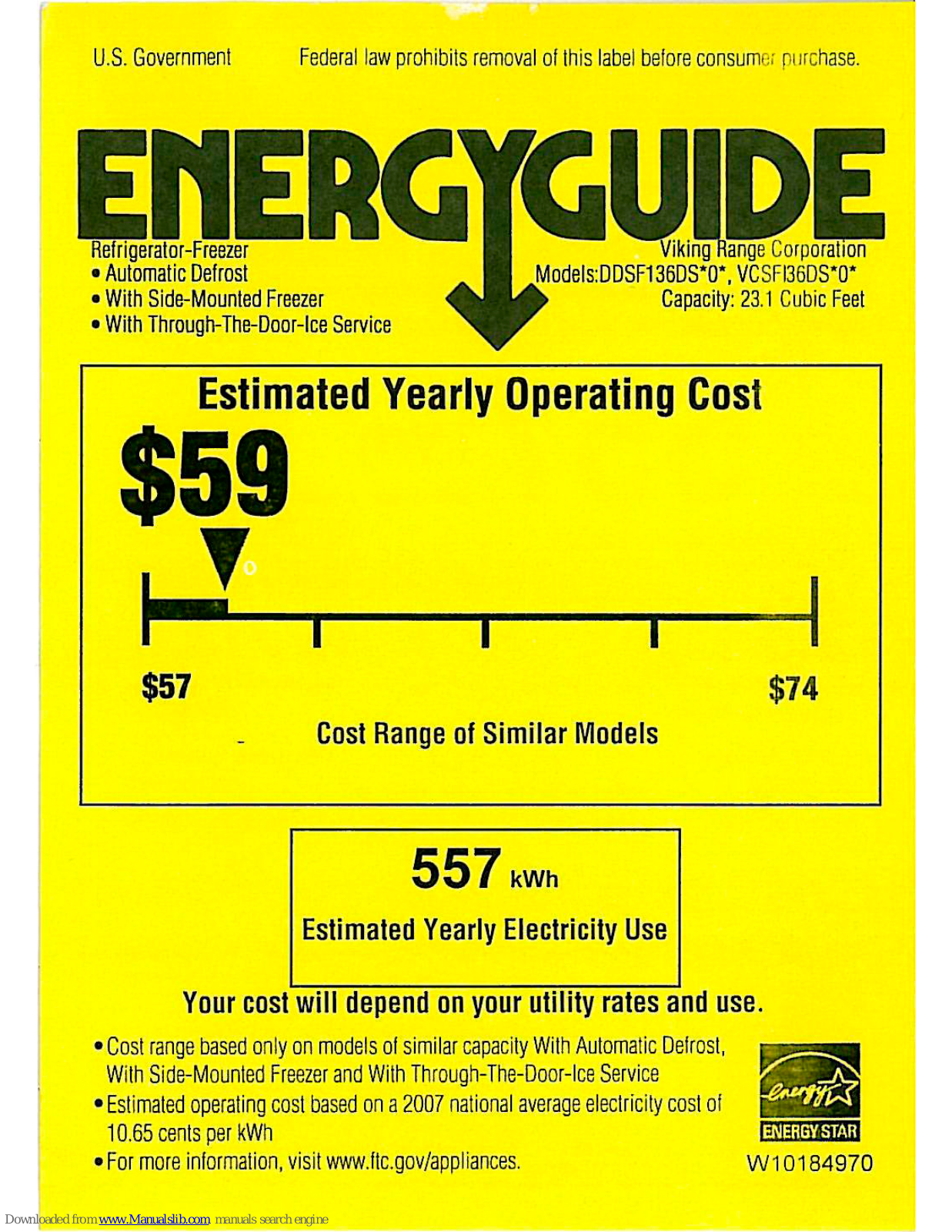 Viking DDSF136DSS, VCSF136DSS, DDSF136DS*0 Series, VCSF136DS*0 Series Energy Manual