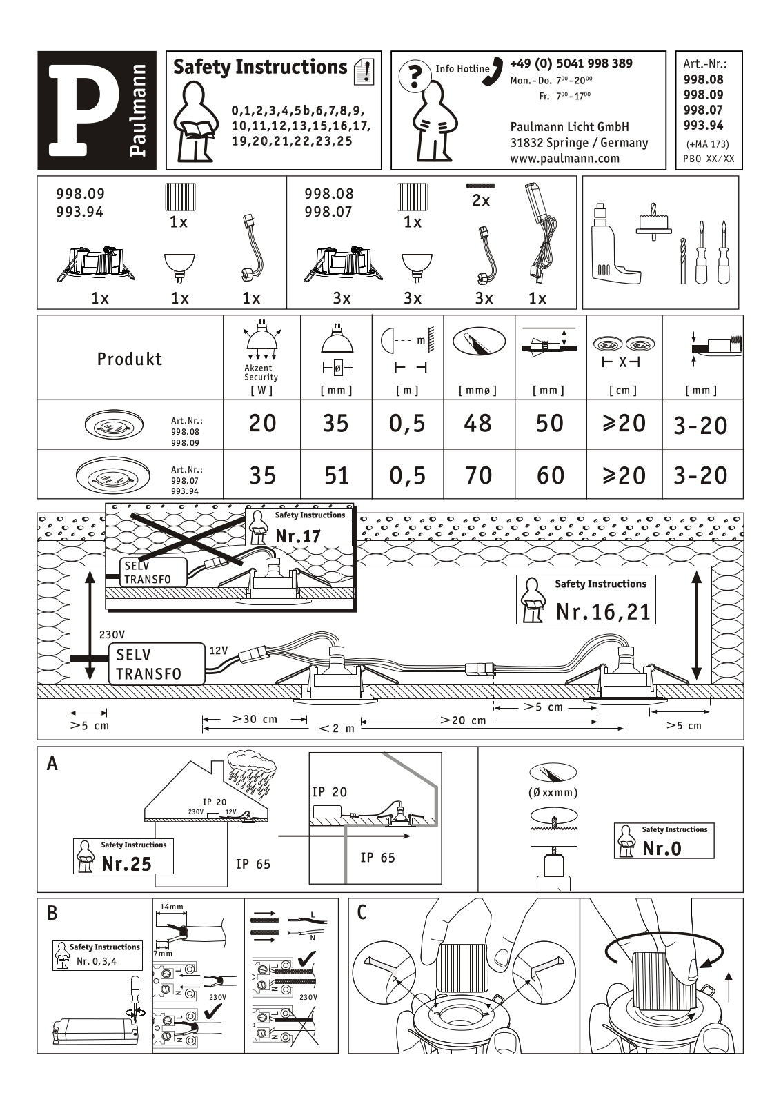 Paulmann 998.08, 998.09, 998.07, 993.94 Safety instructions - ManualMachine.com