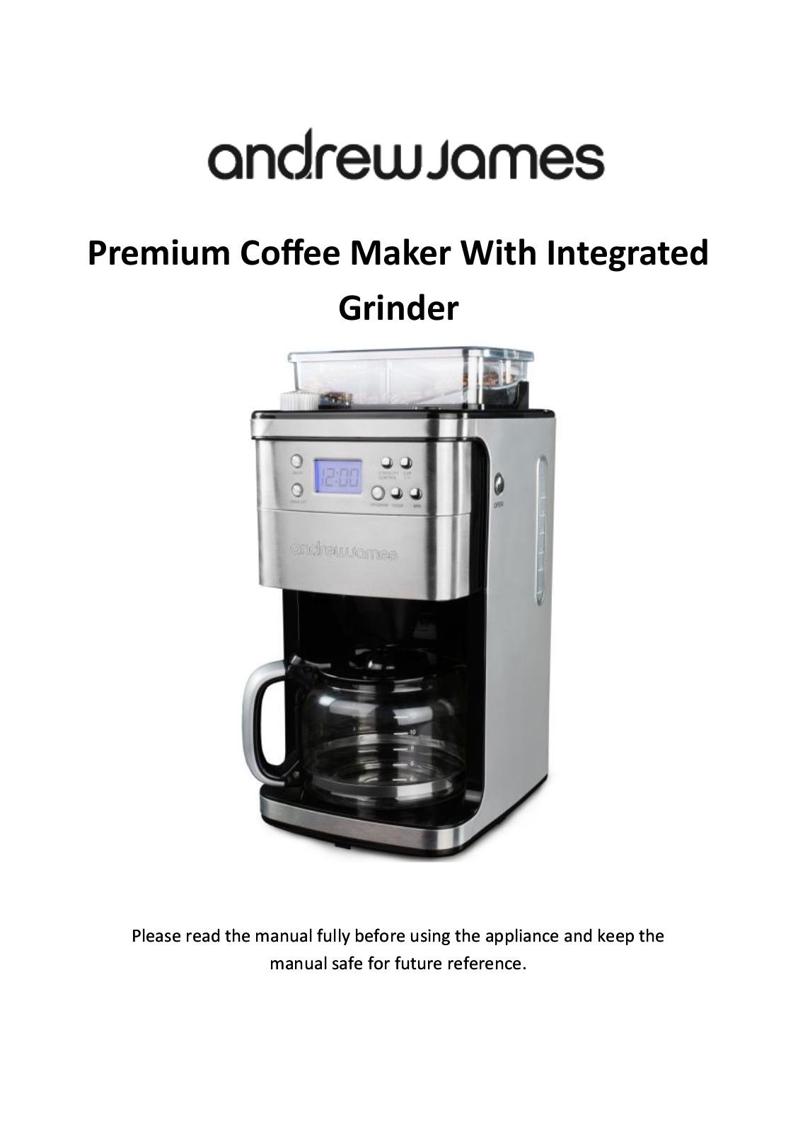 Andrew James Premium Filter Coffee Maker with Grinder User Manual