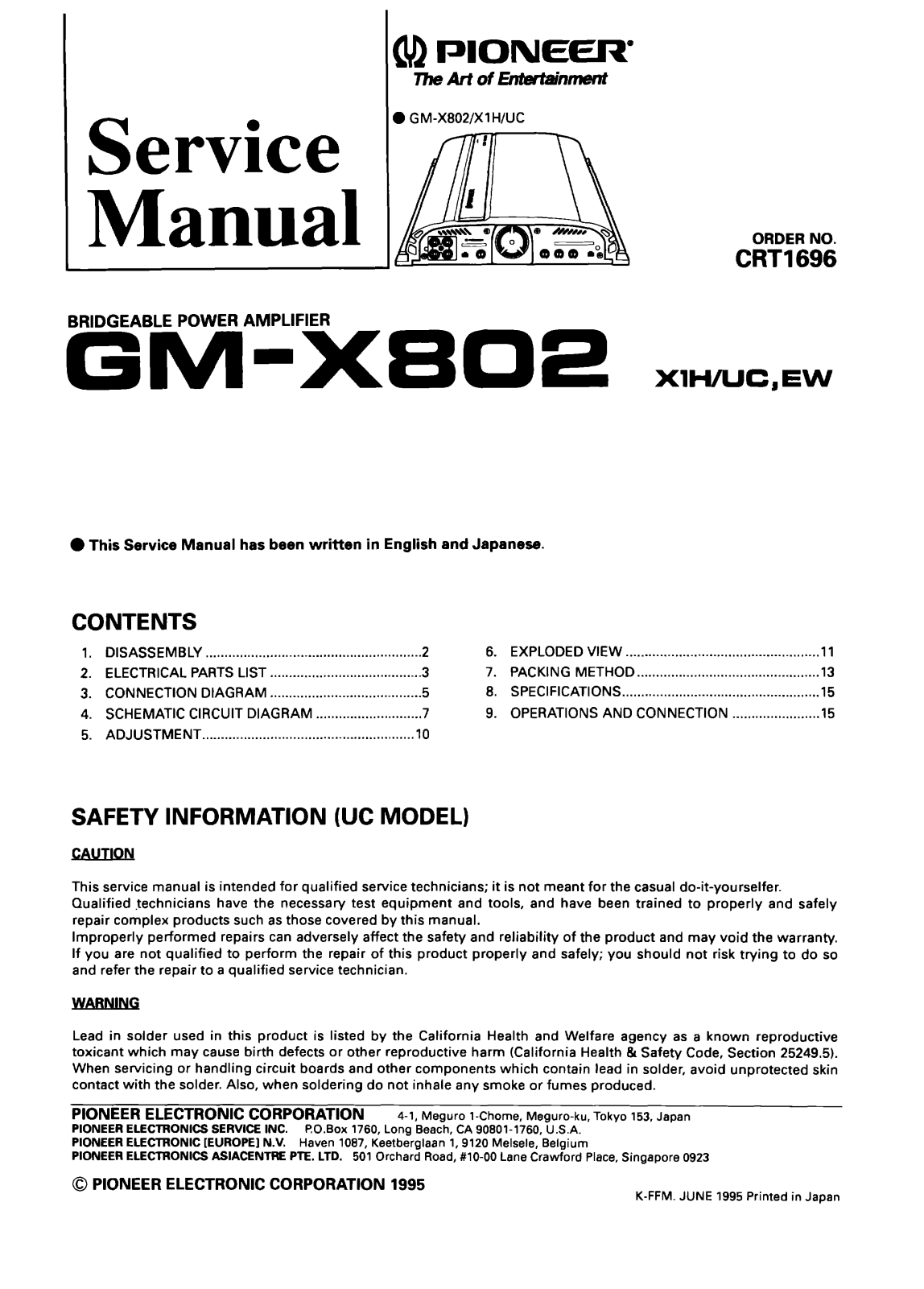 Pioneer GMX-802 Service manual