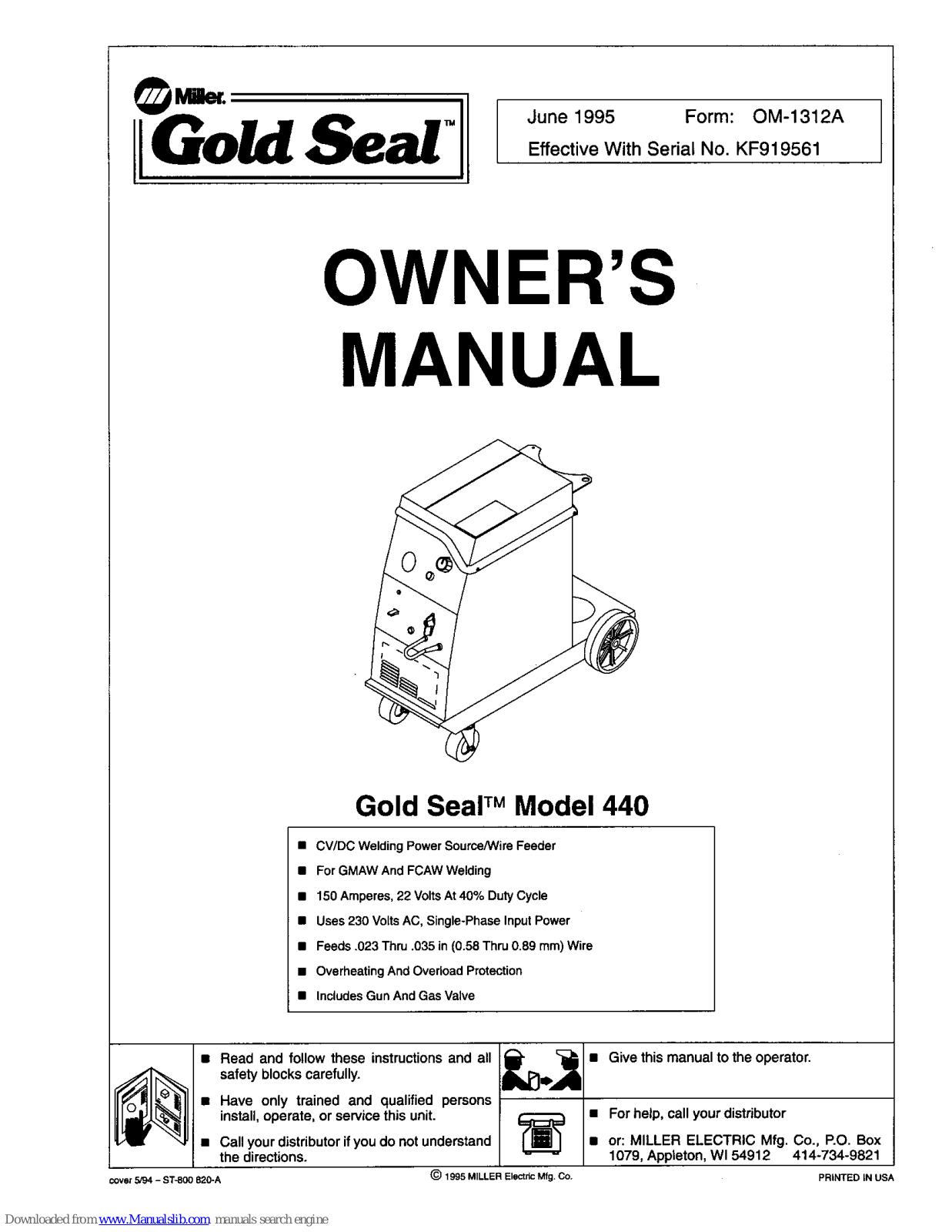 Miller 440, Gold Seal 440 Owner's Manual